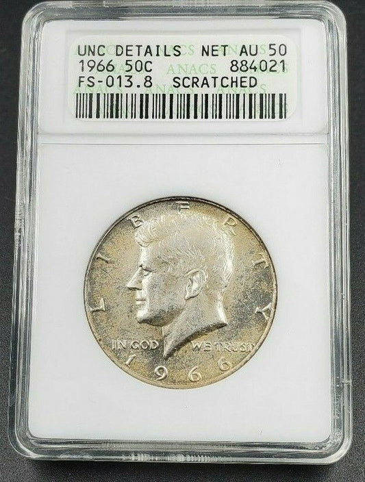 1966 P KENNEDY HALF DOLLAR 50c ANACS UNC DETAILS FS-101 FS-013.8 Double Die OBV