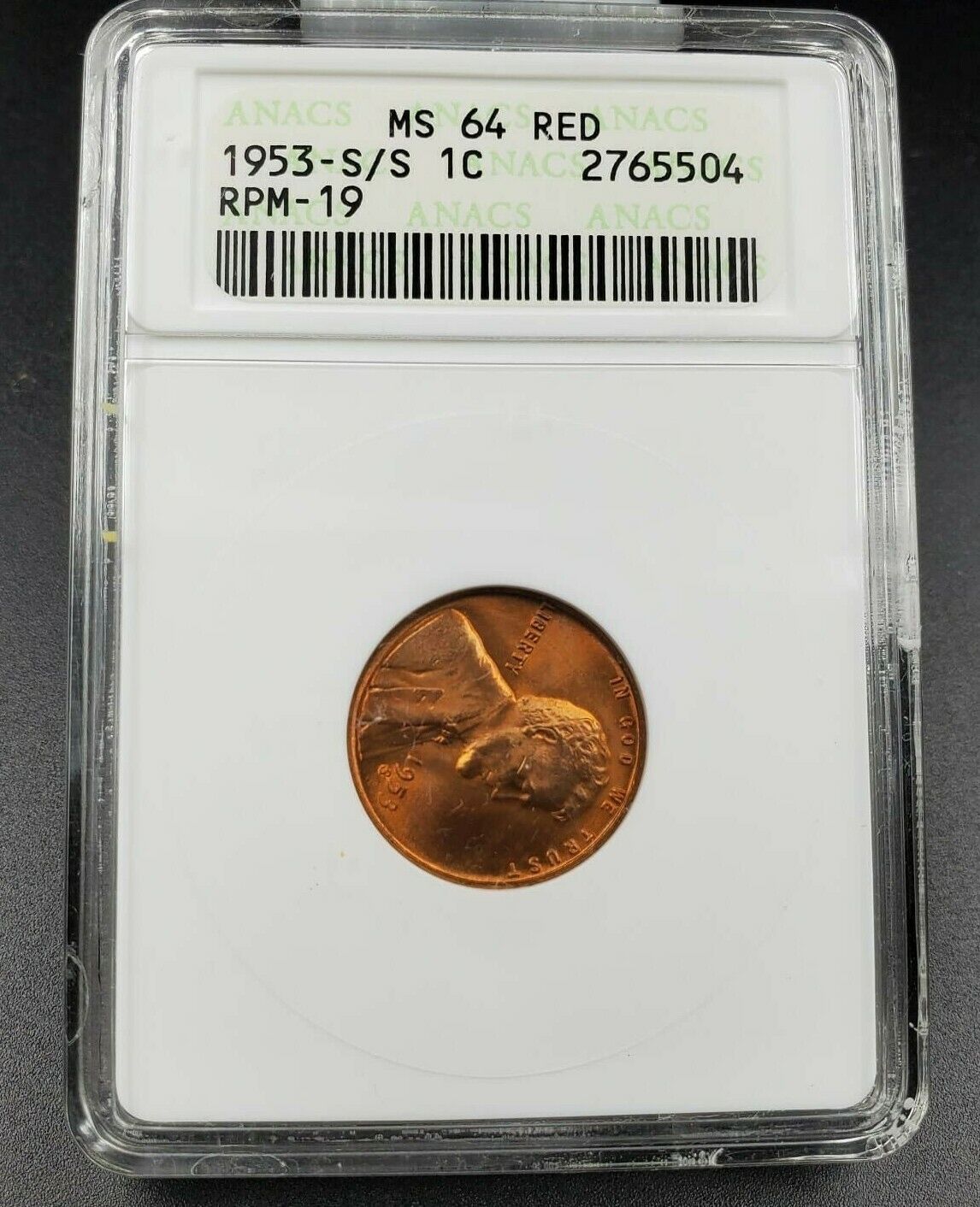 1953 S S/S Lincoln Wheat Cent Penny ANACS MS64 RPM 019 Variety