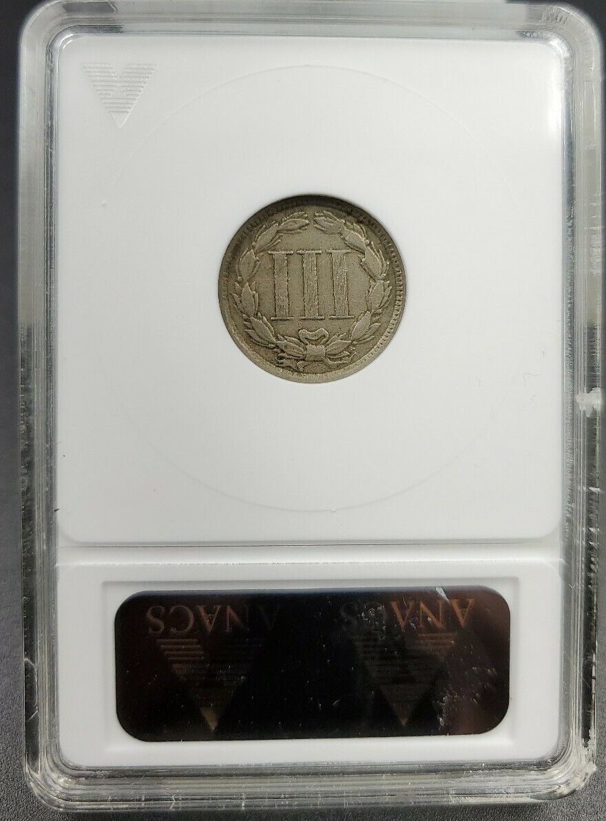 1865 P 3c Three Cent Liberty Nickel Coin Major Die Break Cudd Error ANACS NETVG8