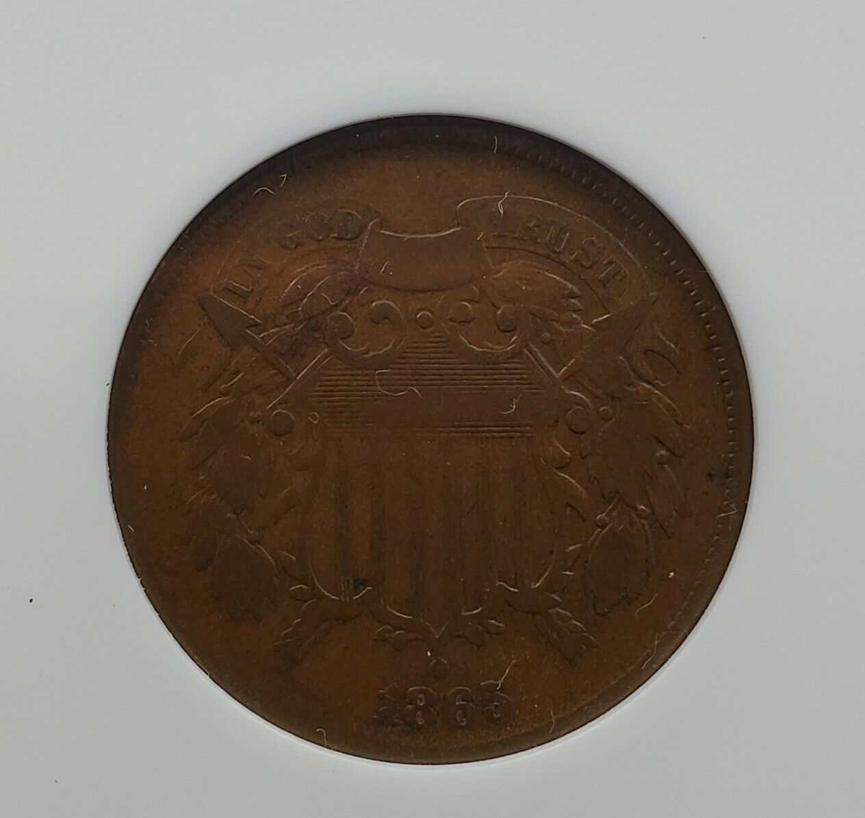 1865 2c Liberty Two Cent Coin F12 Breen-2385 FS-1302 FS-002.7 Fancy 5 RPD ANACS
