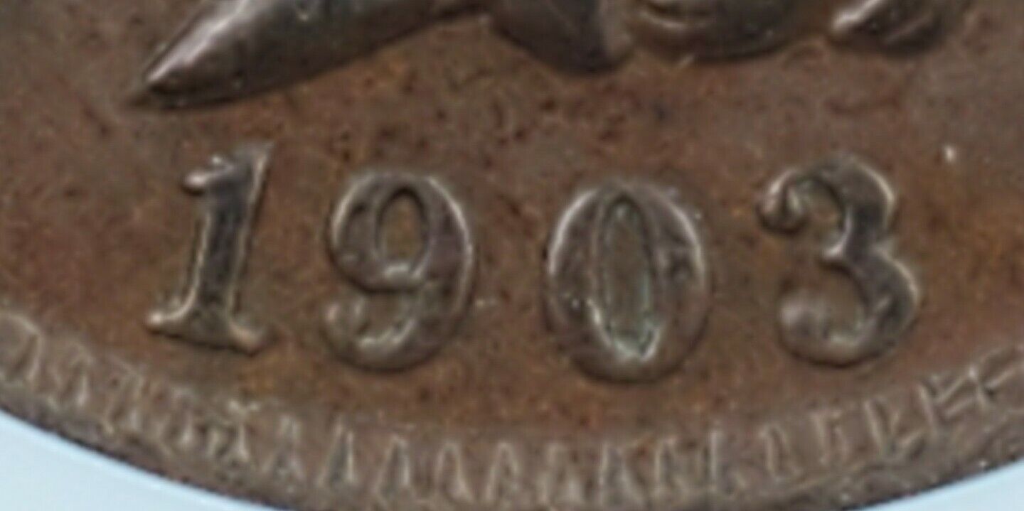 1902 Indian Cent Penny Error Variety ANACS AU Details S-4 RPD-004 Repunched Date