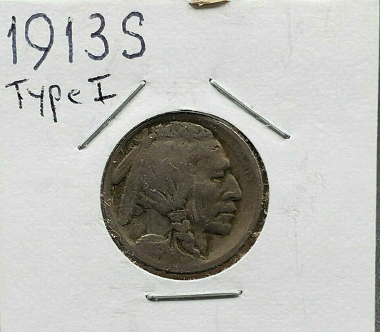 1913 S 5c Buffalo Nickel Coin Choice Good G Nice Circulated Condition
