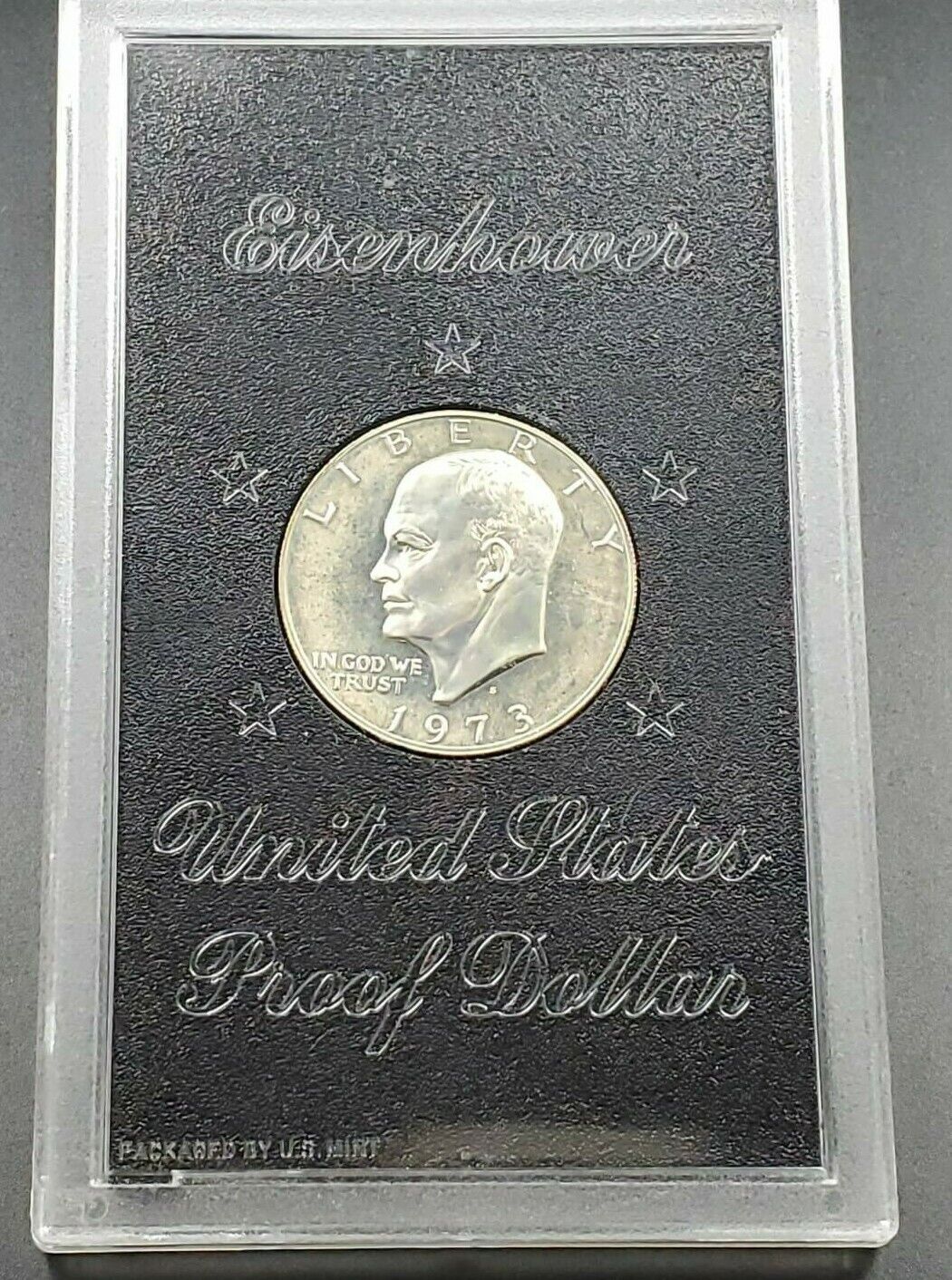 1973 S $1 Eisenhower Brown Ike 40% Proof Silver Dollar Coin Original Case Toned