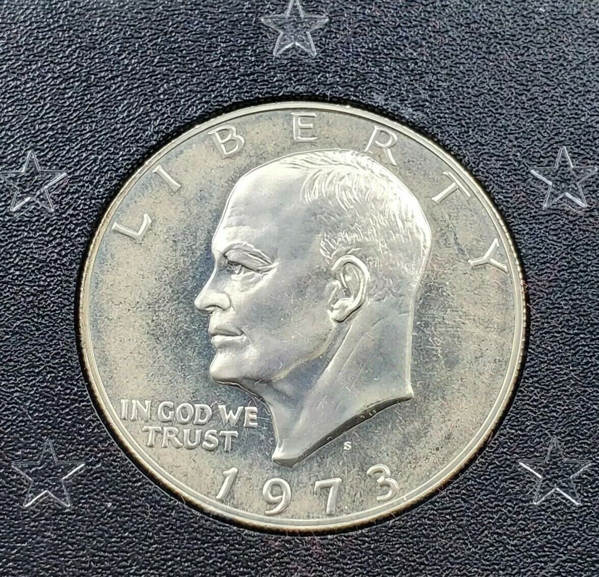 1973 S $1 Eisenhower Brown Ike 40% Proof Silver Dollar Coin Original Case Toned