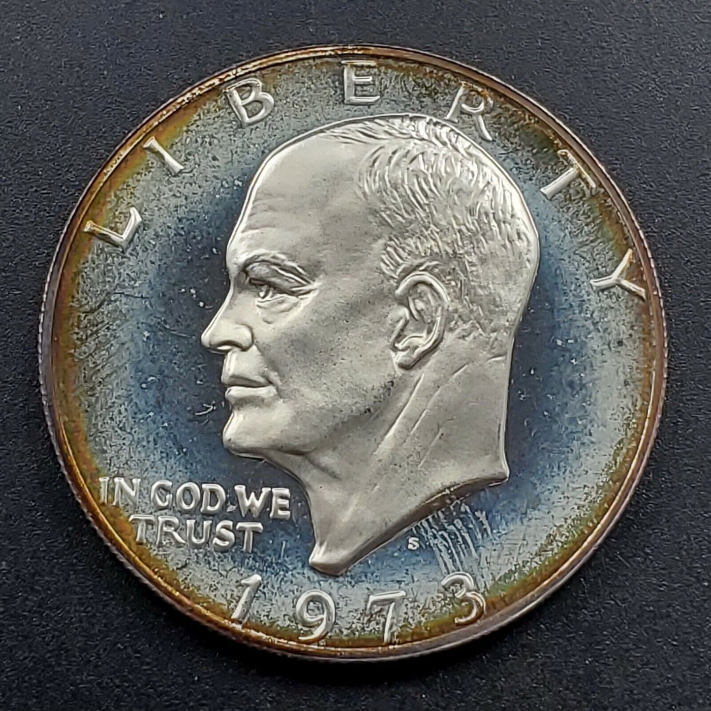 1973 S Eisenhower Silver GEM Key Proof Dollar Coin Halo Amber Toning OBV PQ *