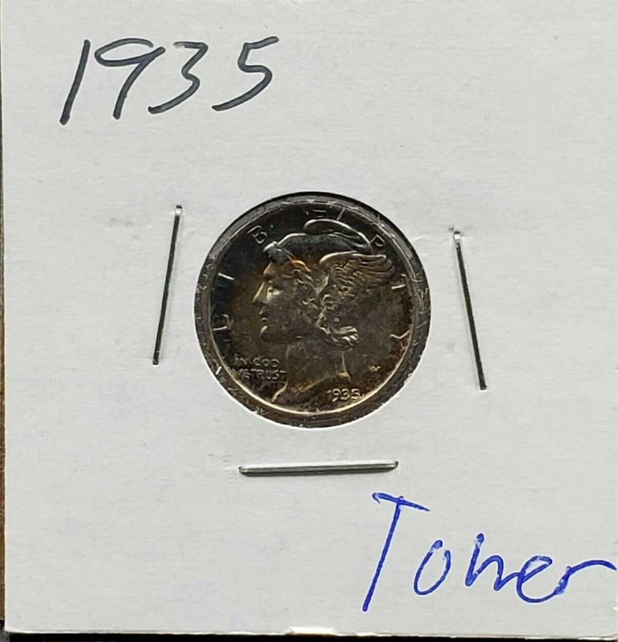 1935 P Mercury Silver Dime Coin Choice XF PQ * Deep Blue Amber Toner Nice