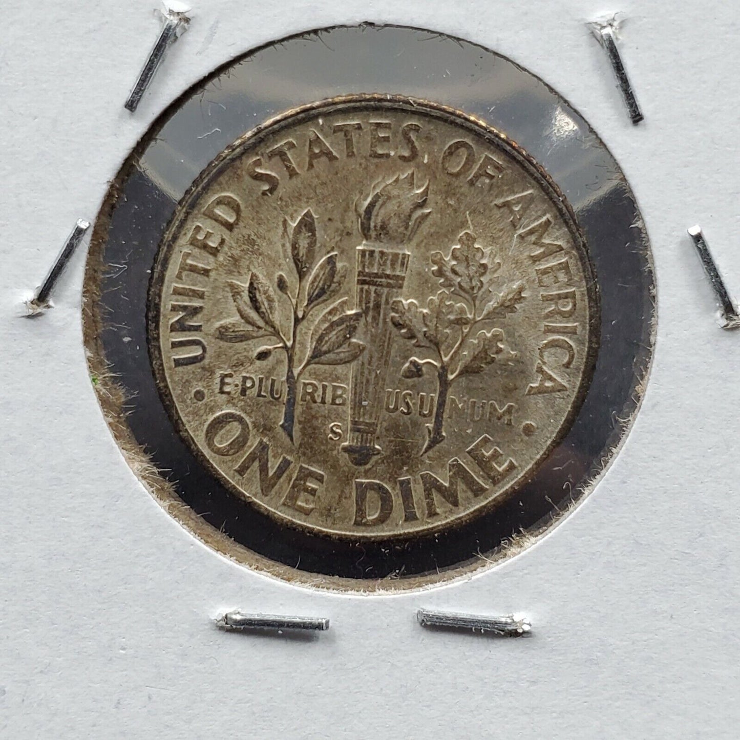 1946 S Roosevelt Silver Dime Coin UNC Neat Toning Trumpet Tailed S Variety Coin