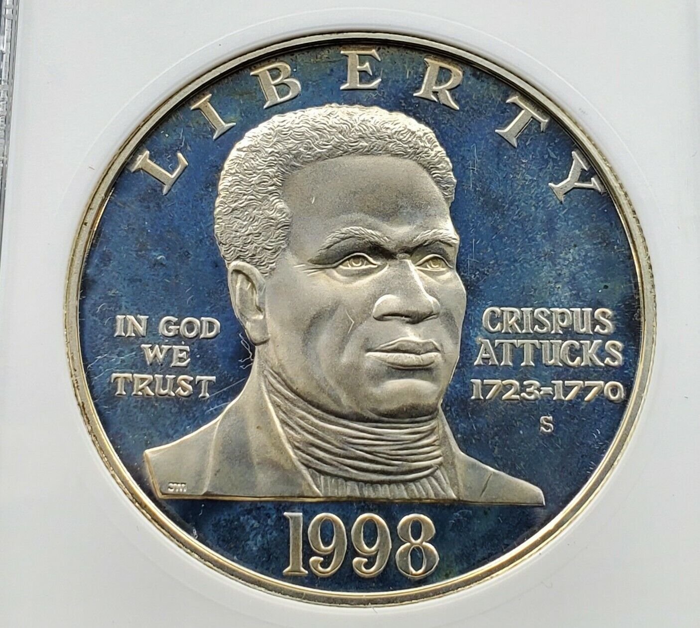 1998 S Crispus Atticucks Dollar Commemorative Coin Retro ANACS PF69 HVY Cameo