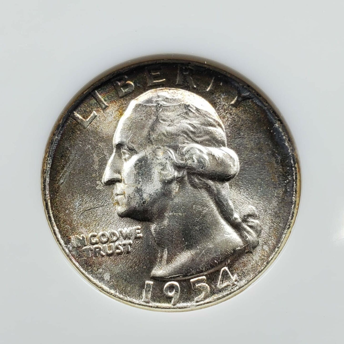 1954 P 25C Washington Quarter Coin NGC MS67 GEM BU OFH Old Fat Holder Toner