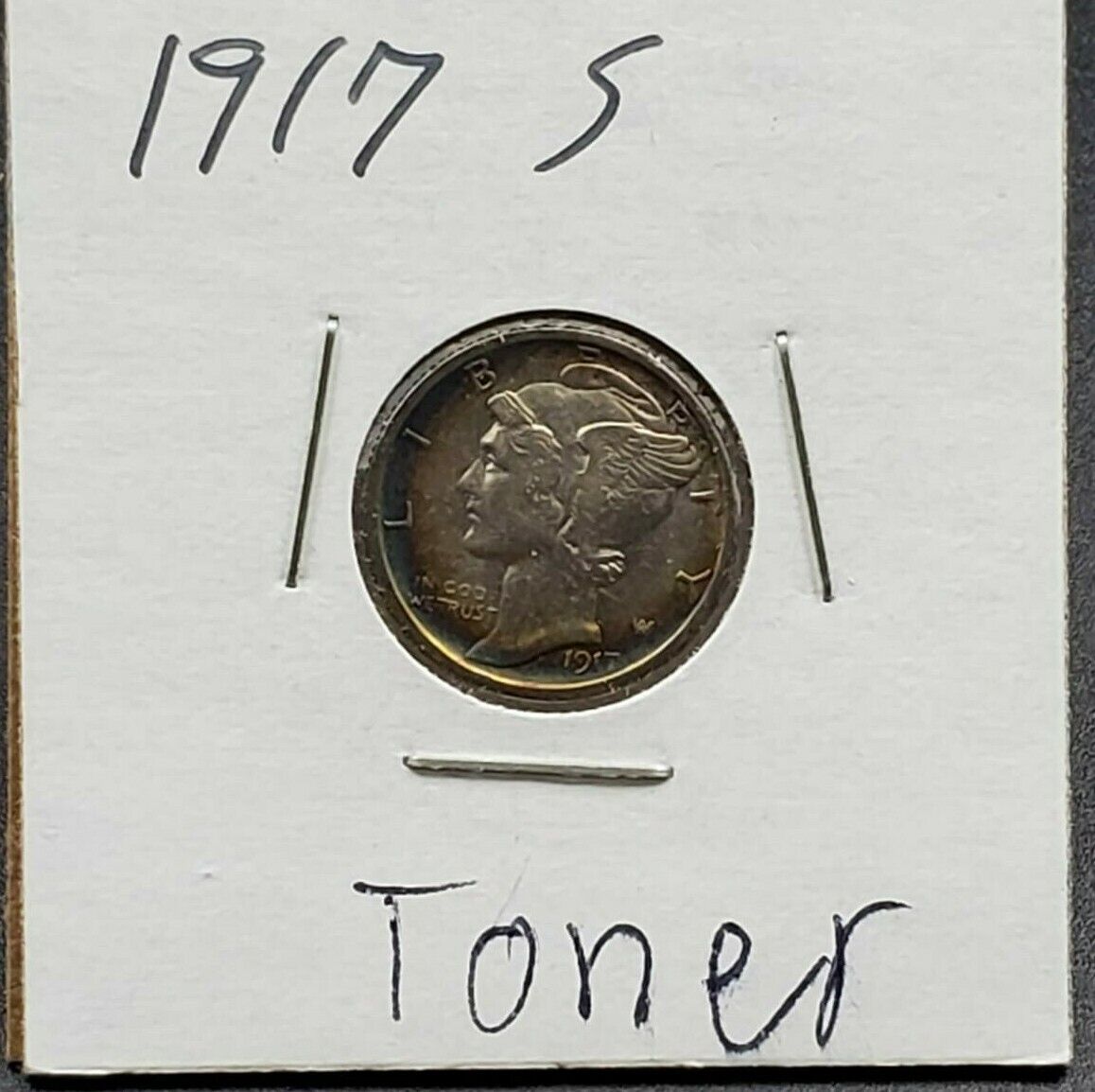 1917 S Mercury Silver Dime Coin Choice XF PQ * Deep Blue Toner Toned Nice