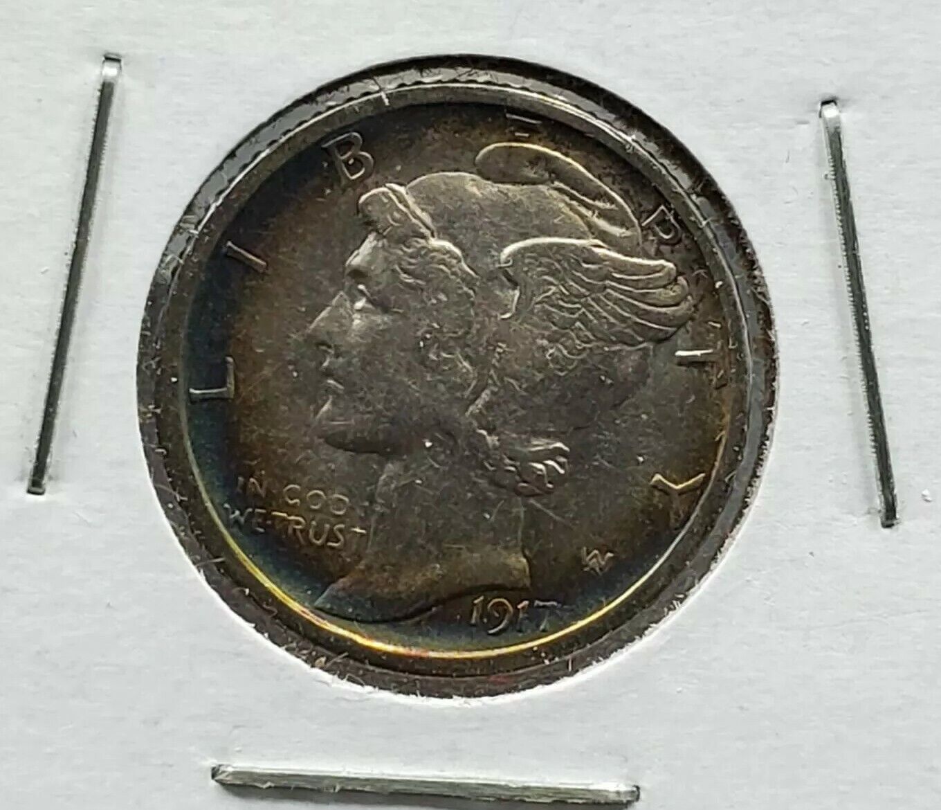 1917 S Mercury Silver Dime Coin Choice XF PQ * Deep Blue Toner Toned Nice