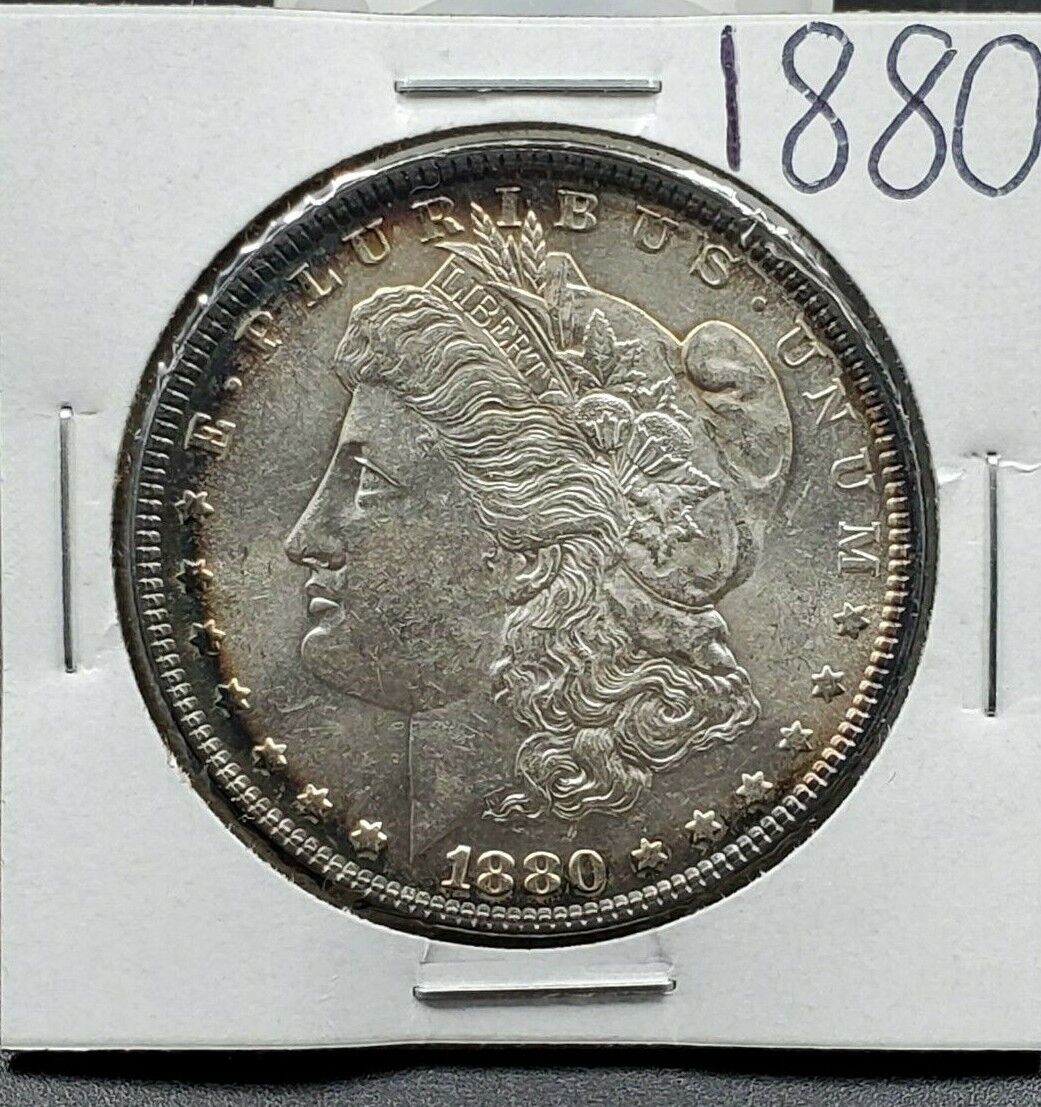 1880 P Morgan 90% Silver Eagle Dollar Coin Choice BU UNC Halo Neat Toning OBV