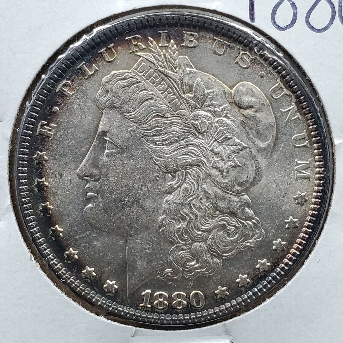 1880 P Morgan 90% Silver Eagle Dollar Coin Choice BU UNC Halo Neat Toning OBV