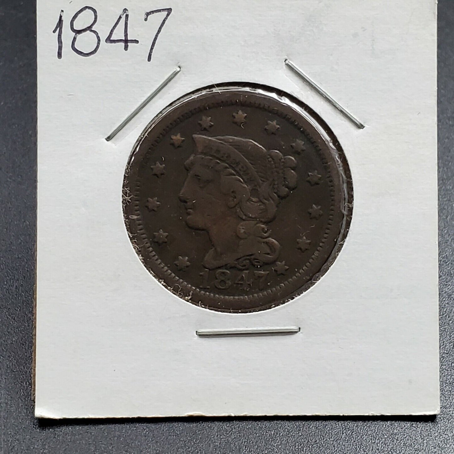 1847 Braided Classic Liberty Head US Large Cent 1c VF Very Fine Circulated