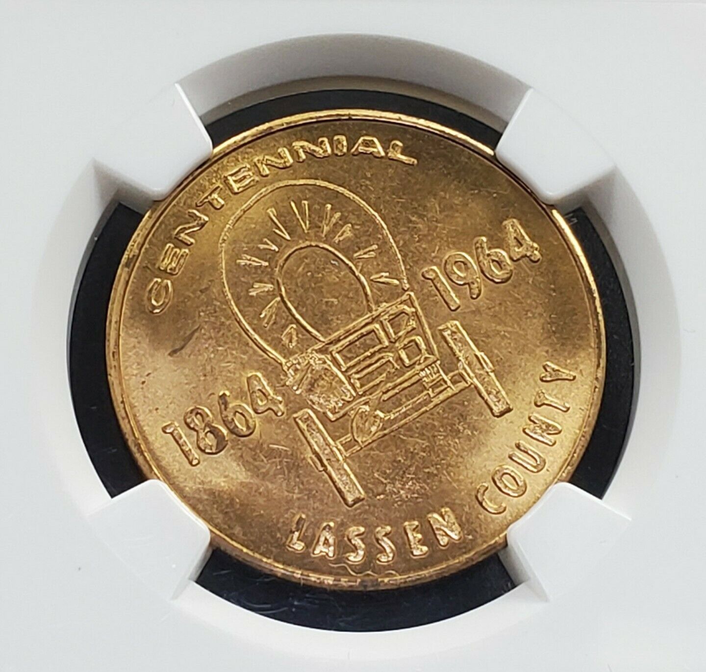 CALIFORNIA Brass TOKEN 1864 - 1964 CENTENNIAL LASSEN COUNTY CAN NGC MS65 GEM BU
