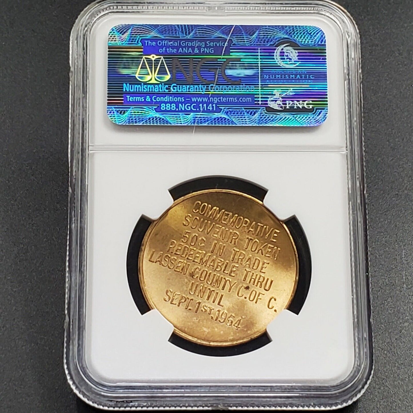 CALIFORNIA Brass TOKEN 1864 - 1964 CENTENNIAL LASSEN COUNTY CAN NGC MS65 GEM BU