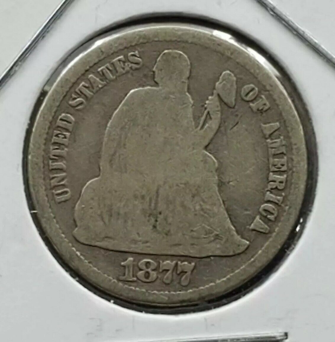 1877 CC Liberty Seated Dime Coin Choice AG / Good Type 1 Reverse Variety