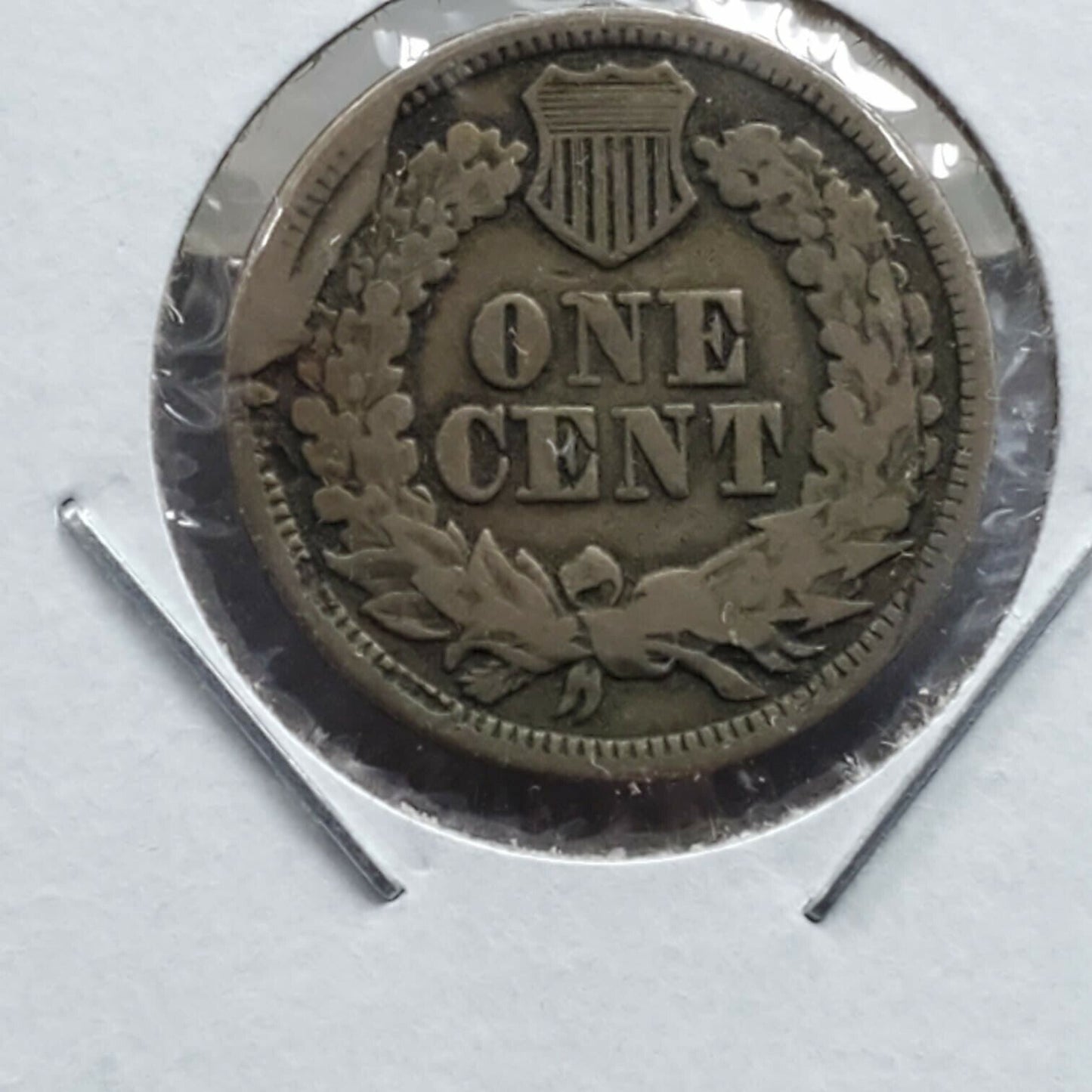 1863 P 1c Copper Nickel Indian Small Cent Penny Coin Retained Die Cudd Error REV