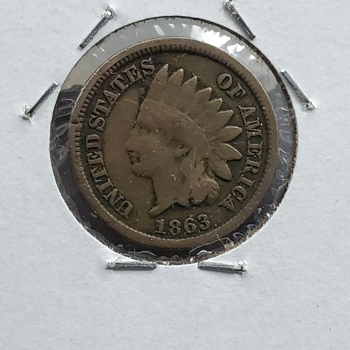 1863 P 1c Copper Nickel Indian Small Cent Penny Coin Retained Die Cudd Error REV