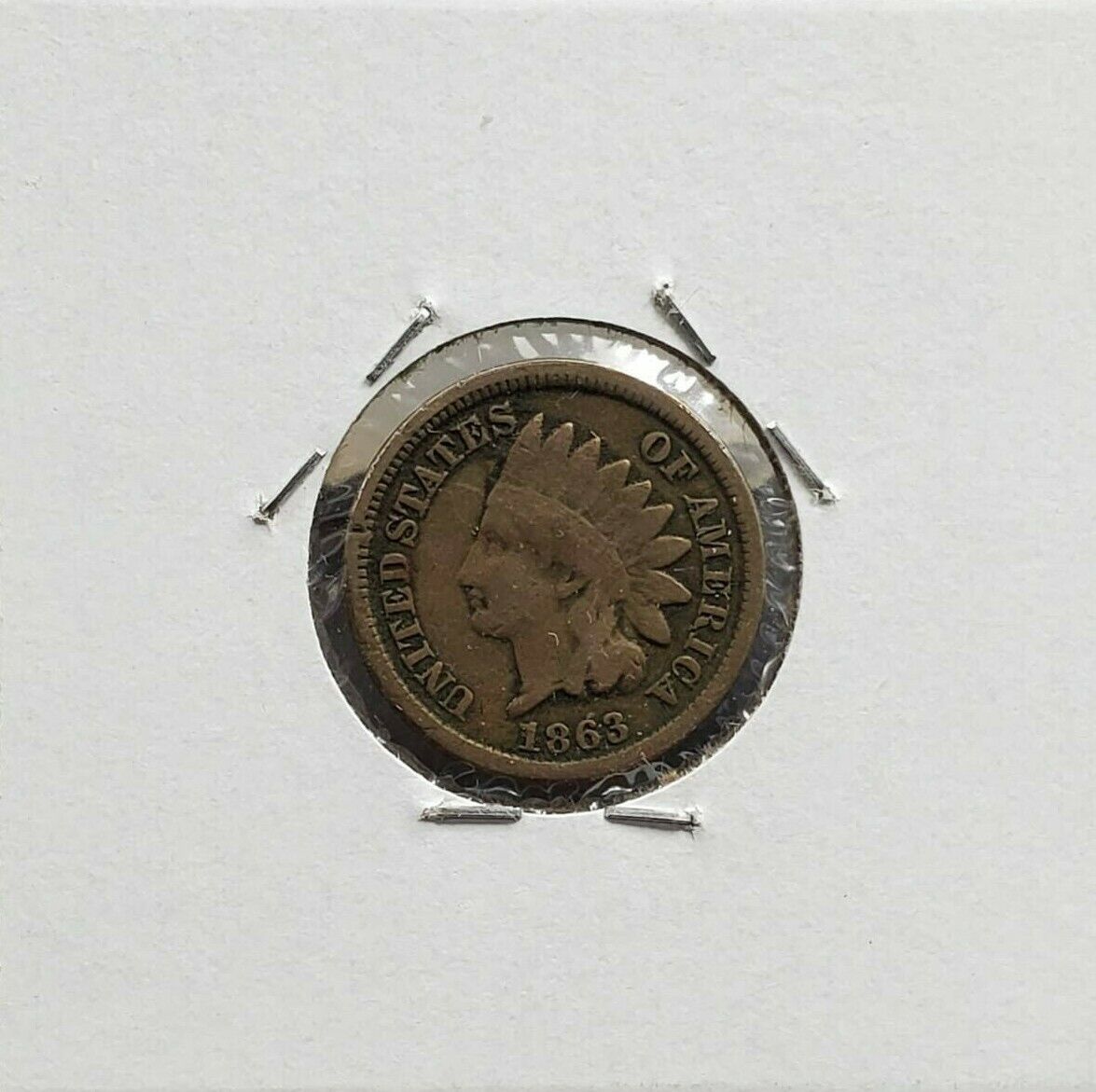 1863 P 1c Copper Nickel Indian Small Cent Penny Coin Retained Die Cudd Error REV