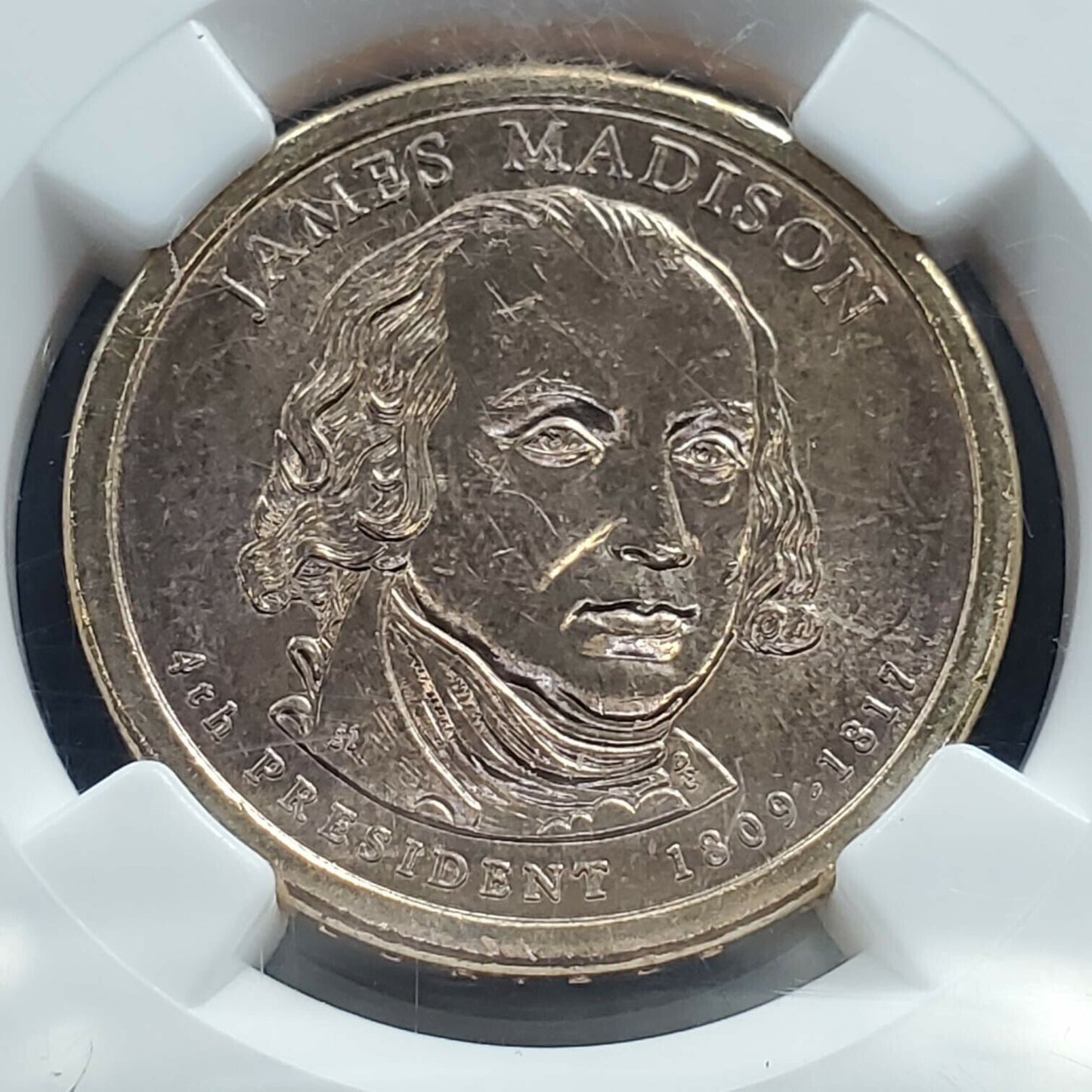 2007 James Madison Presidential Error Coin NGC MS65 Improperly Annealed Planchet