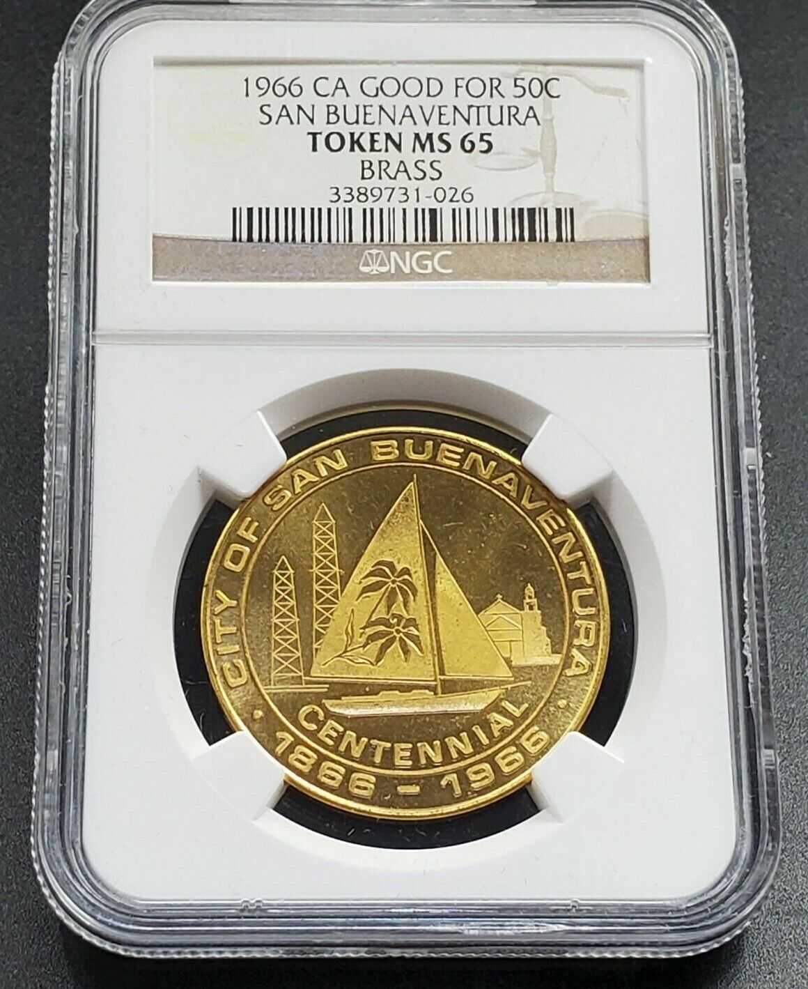 1866 - 1966 CITY SAN BUENAVENTURA Centennial Trade Token Coin Medal NGC MS65