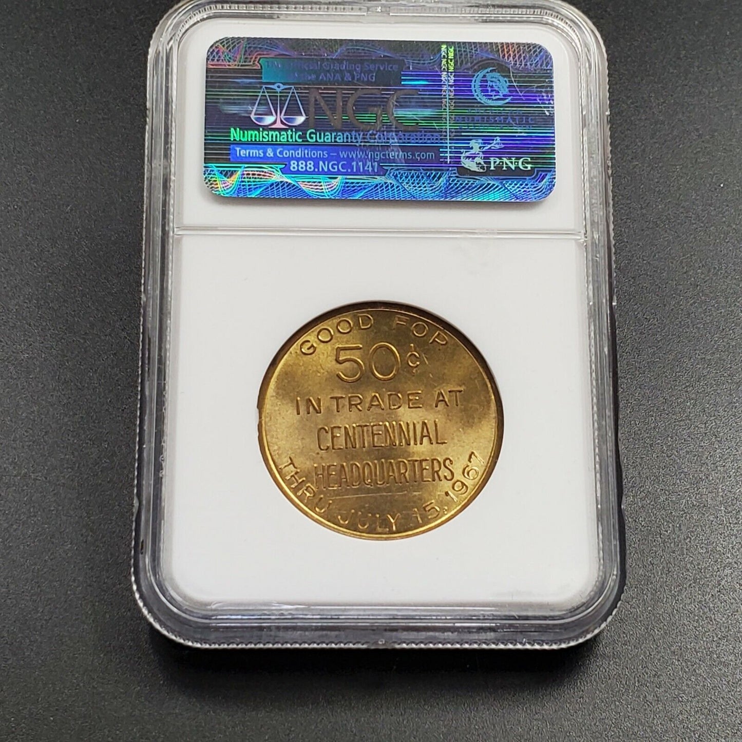 1867 - 1967 Glidden IA Centennial Medal Good for 50 Cents token 31.5mm NGC MS64