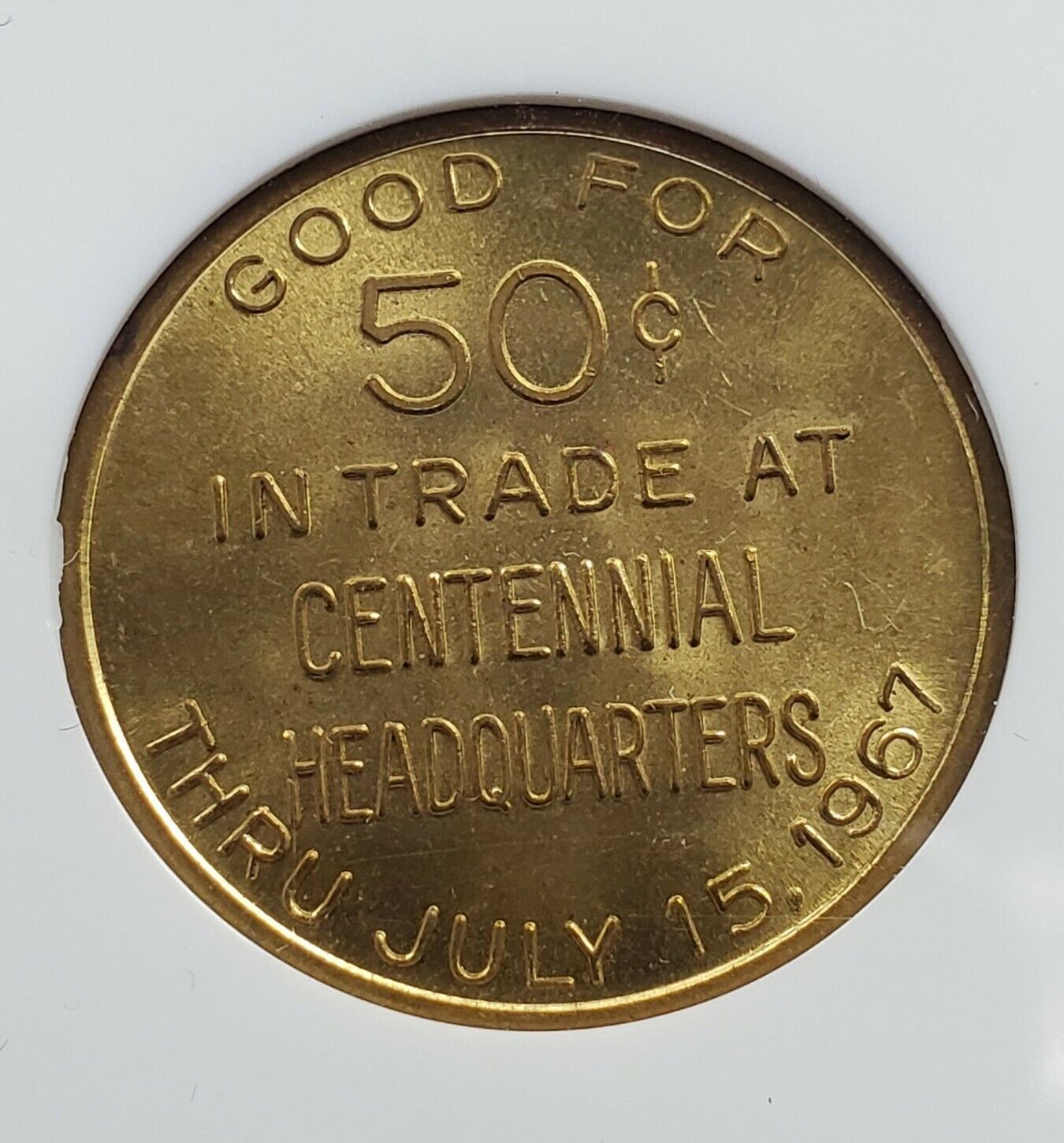 1867 - 1967 Glidden IA Centennial Medal Good for 50 Cents token 31.5mm NGC MS64
