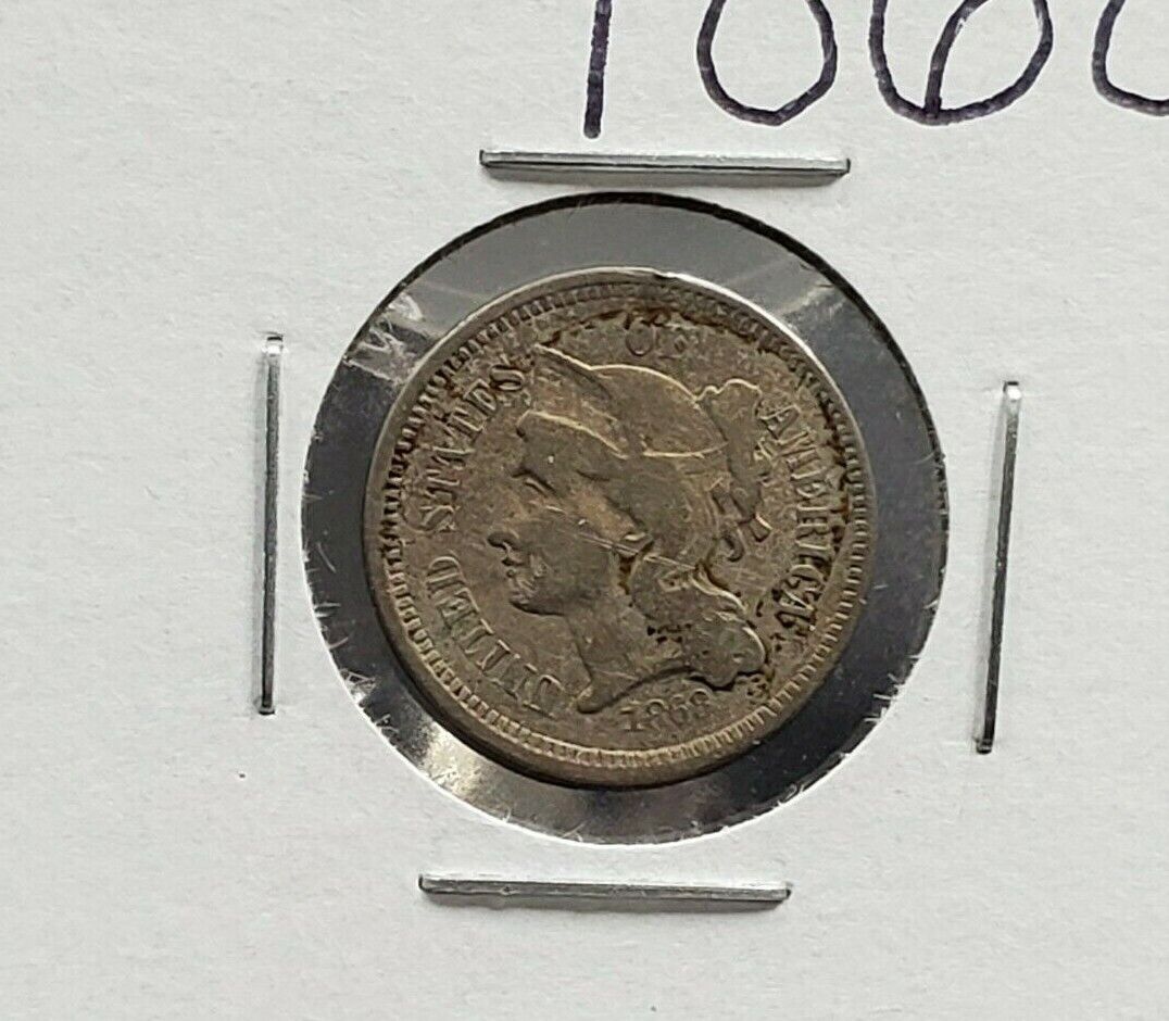 1868 P 3c Liberty Three Cent Nickel Coin Choice F Fine Circulated Condition USA