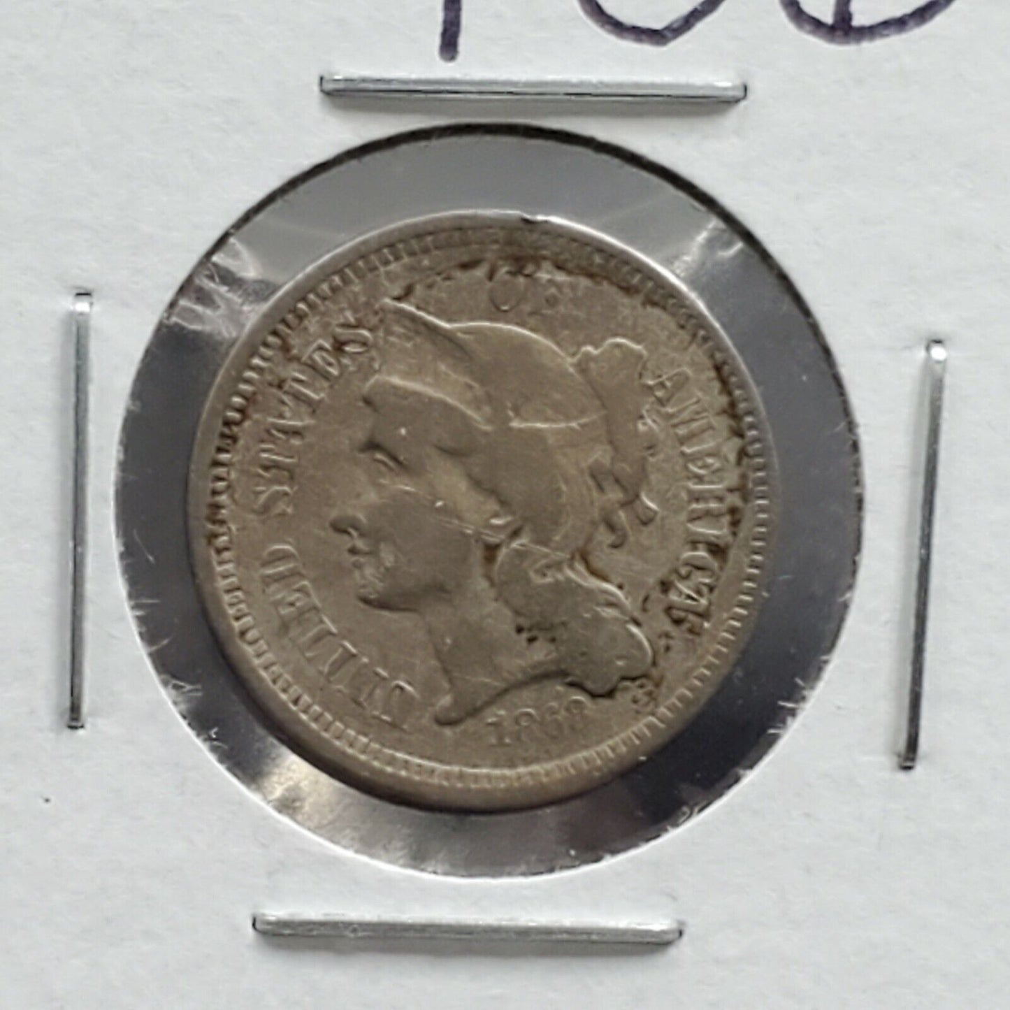 1868 P 3c Liberty Three Cent Nickel Coin Choice F Fine Circulated Condition USA