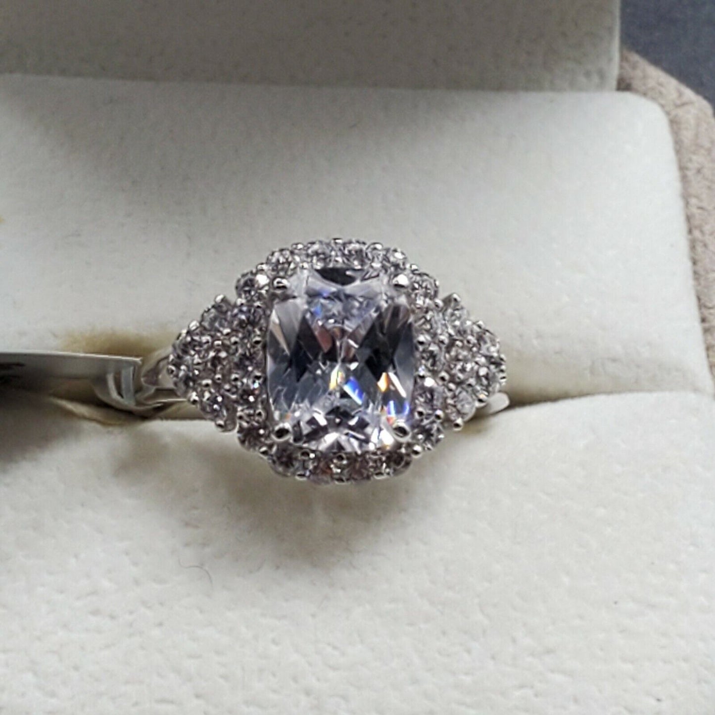 Womens 925 Sterling Silver Fashion Cut Ring Faceted Clear - Blue Stone USA MADE