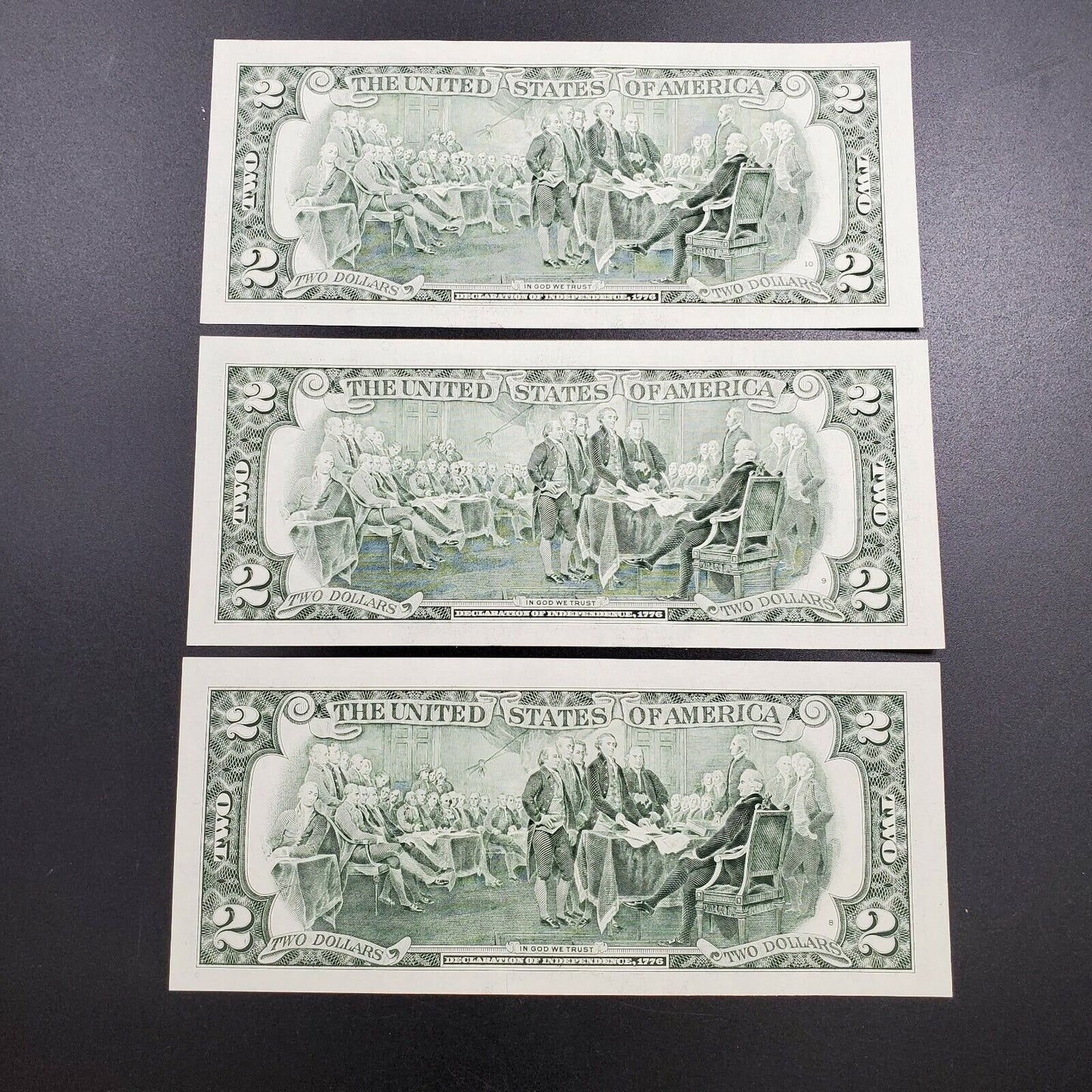 3 Consecutive 1995 $2 Two Dollar Green Seal Federal Reserve NOTE FRN Choice UNC