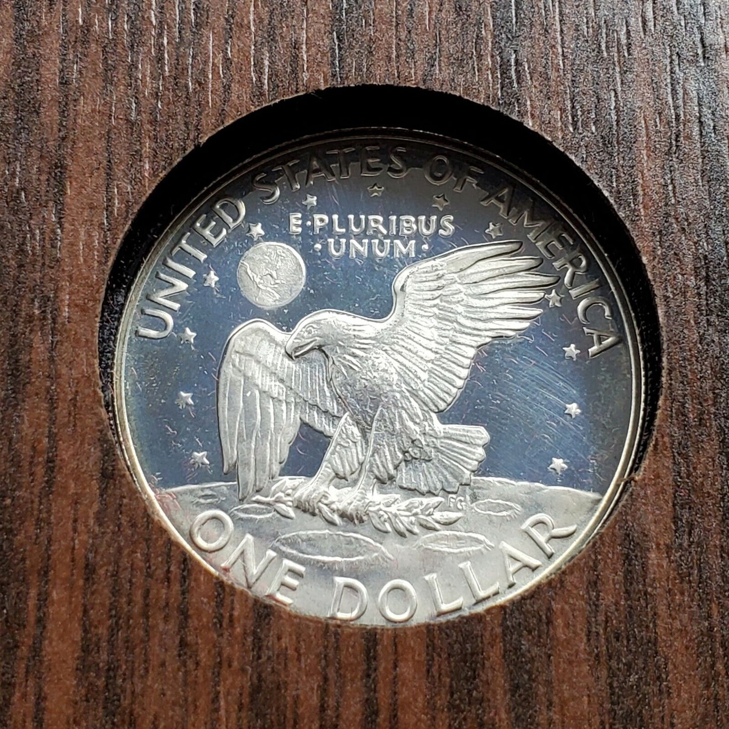 1973 S $1 Eisenhower Brown Ike 40% Proof Silver Dollar Coin Original Blue Toning