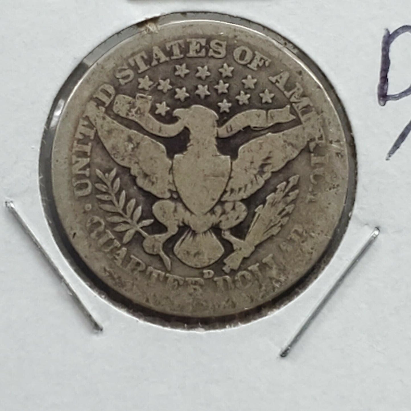1916 D D/D Barber Silver Quarter Variety Coin RPM - N Repunched Mint Mark