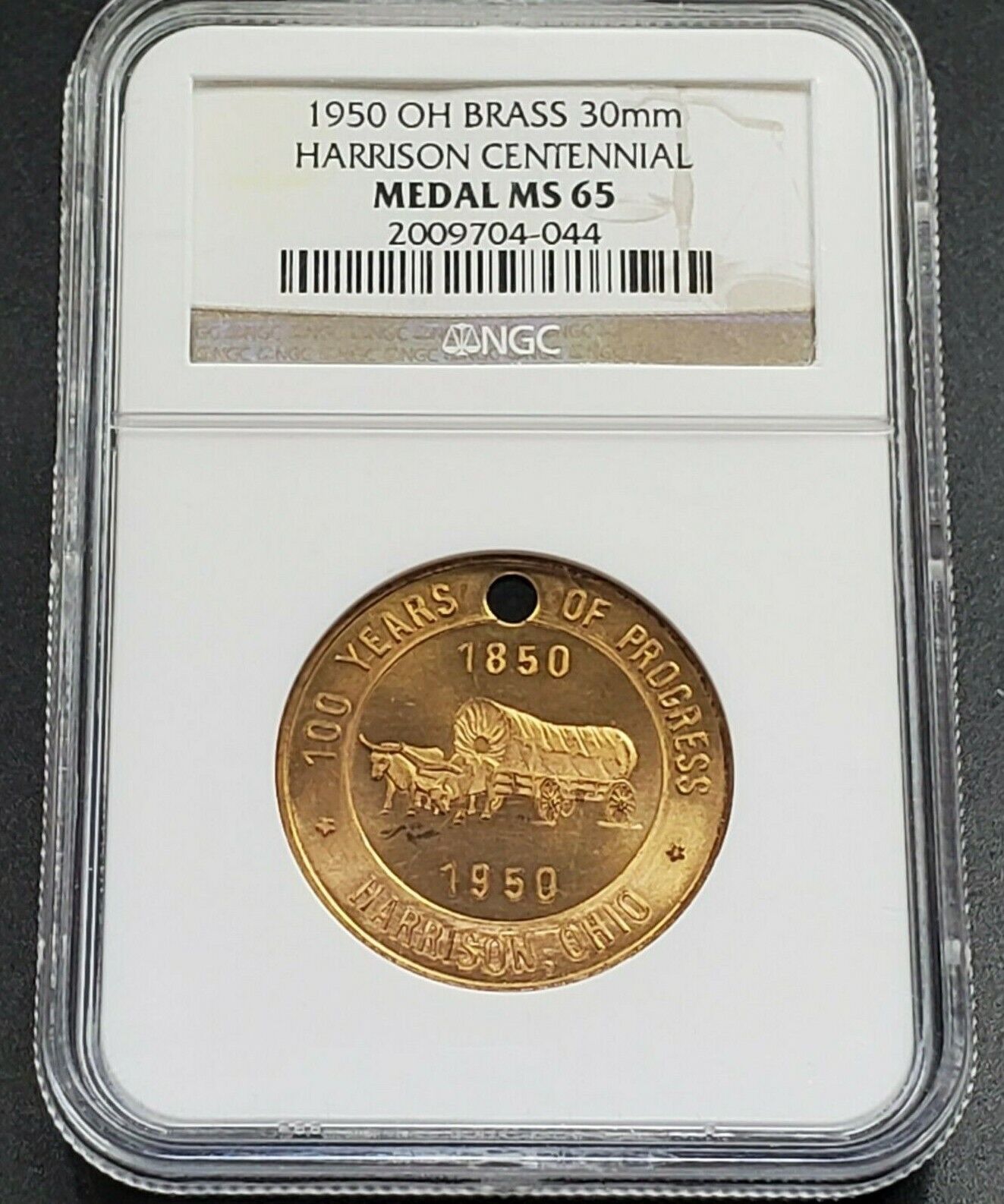 1850 - 1950 Hamilton County Harrison City Ohio Centennial Medal NGC MS65
