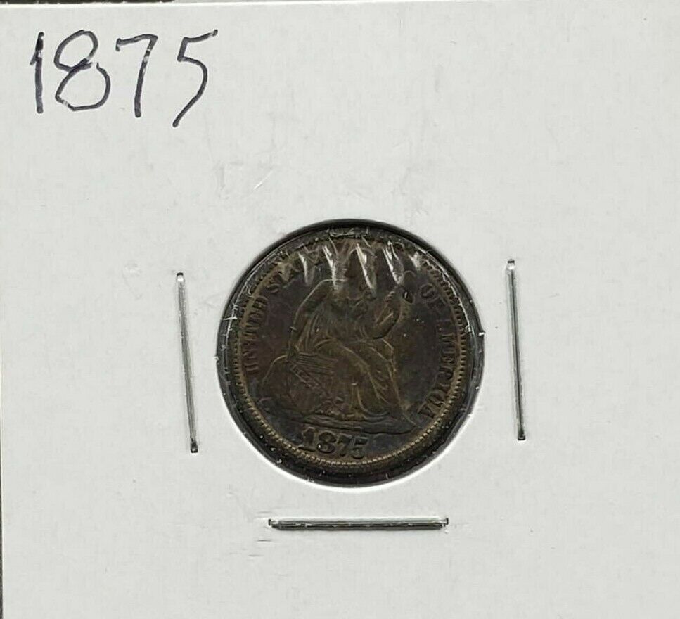 1875 P Liberty Seated Silver Dime Coin Choice VF Very Fine Neat Toning Toner