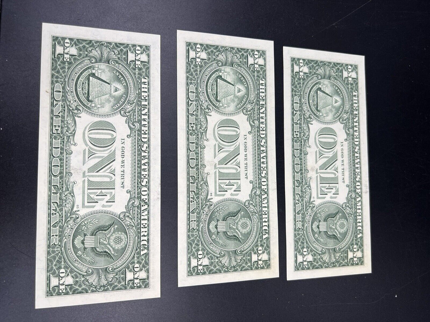 3 consecutive 1999 $1 FRN Federal Reserve Note Green Seal CH UNC Bill Lot