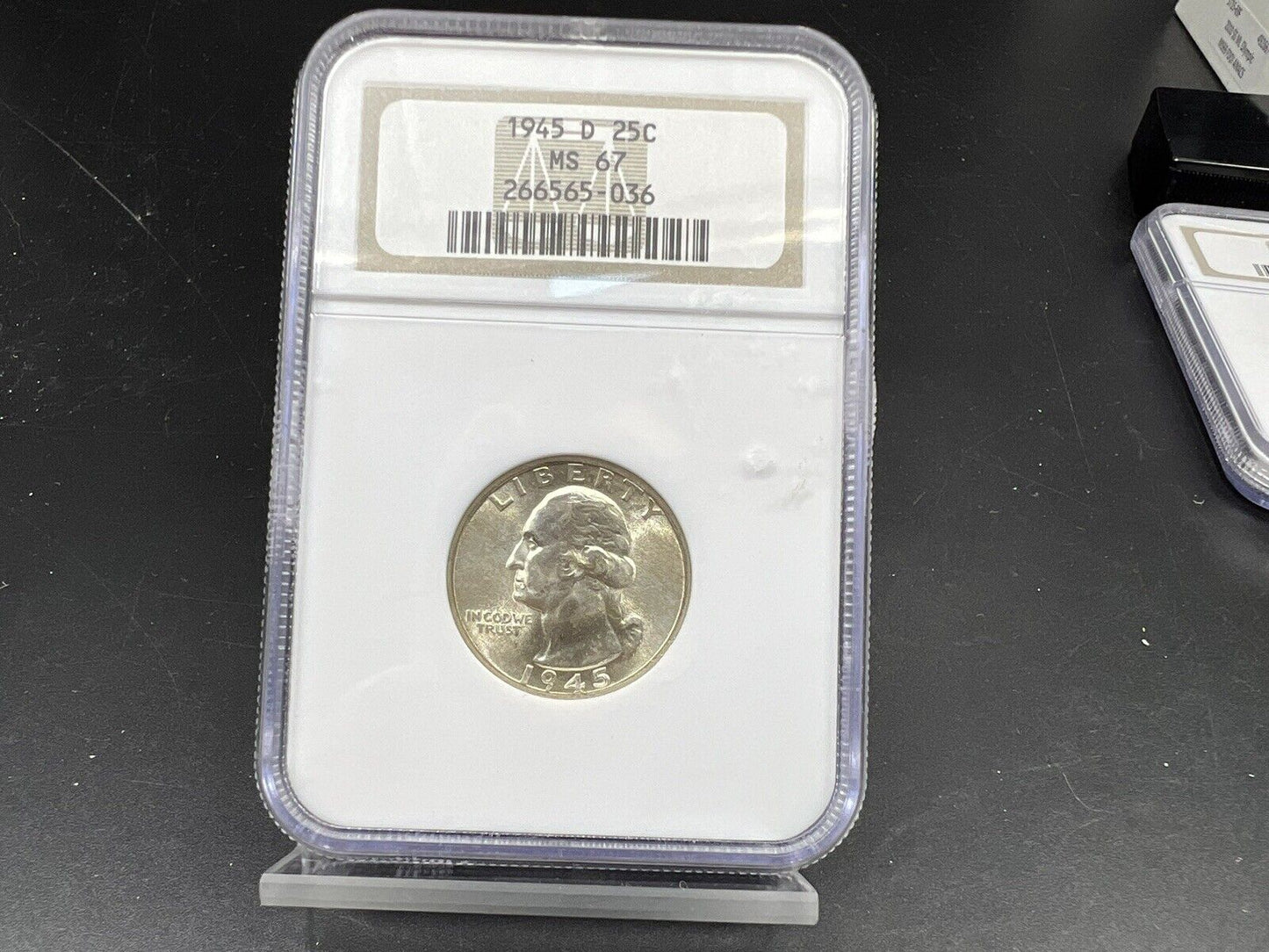 1945 D Washington Silver Quarter Coin MS67 NGC GEM BU Brown Label