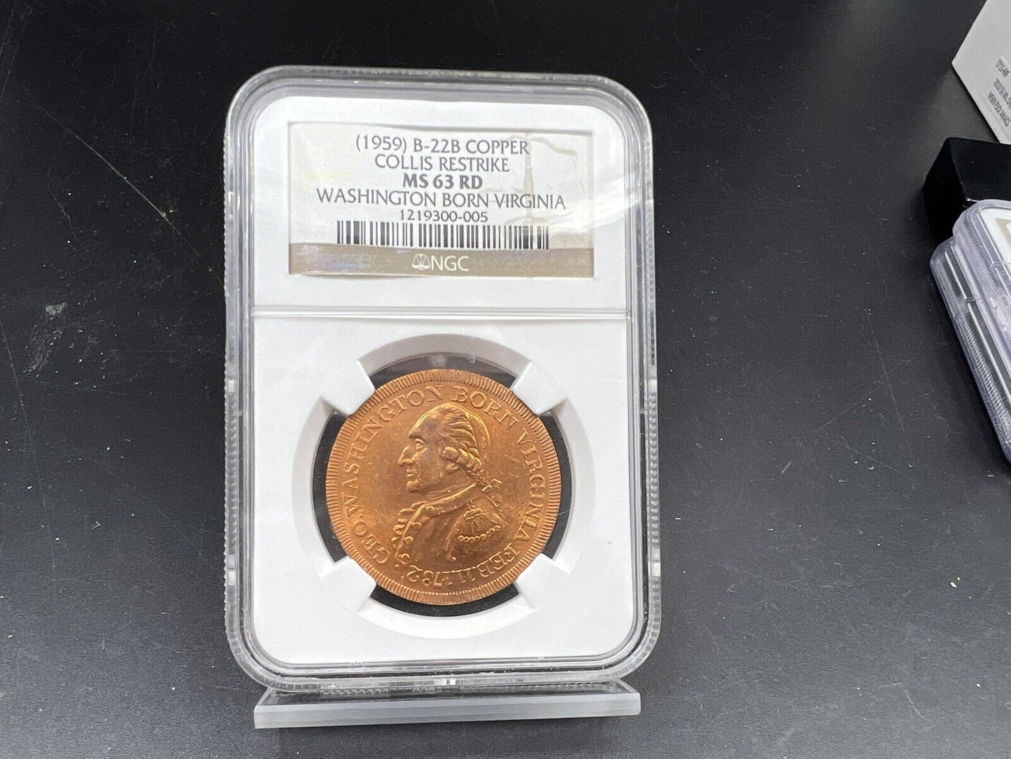 1959 B-22B Copper Collis Restrike Washington Born Virginia MS63 RD RED NGC