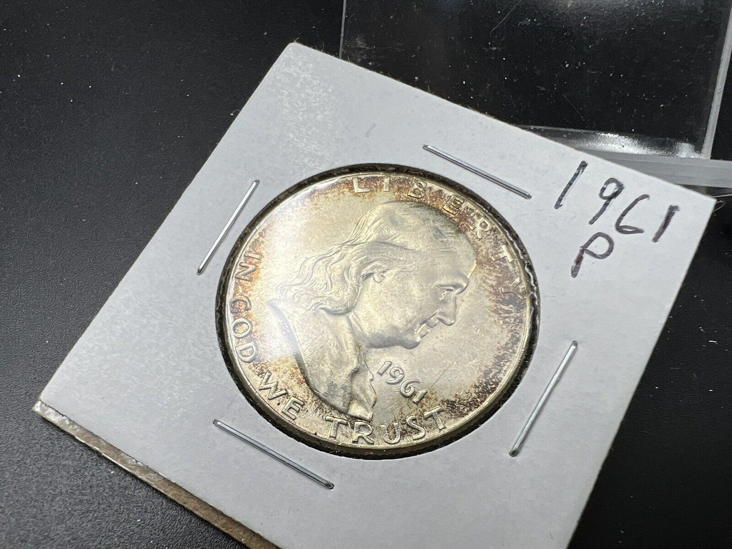 1961 P Franklin Silver Half Dollar Coin BU UNC Nice Toning Toner