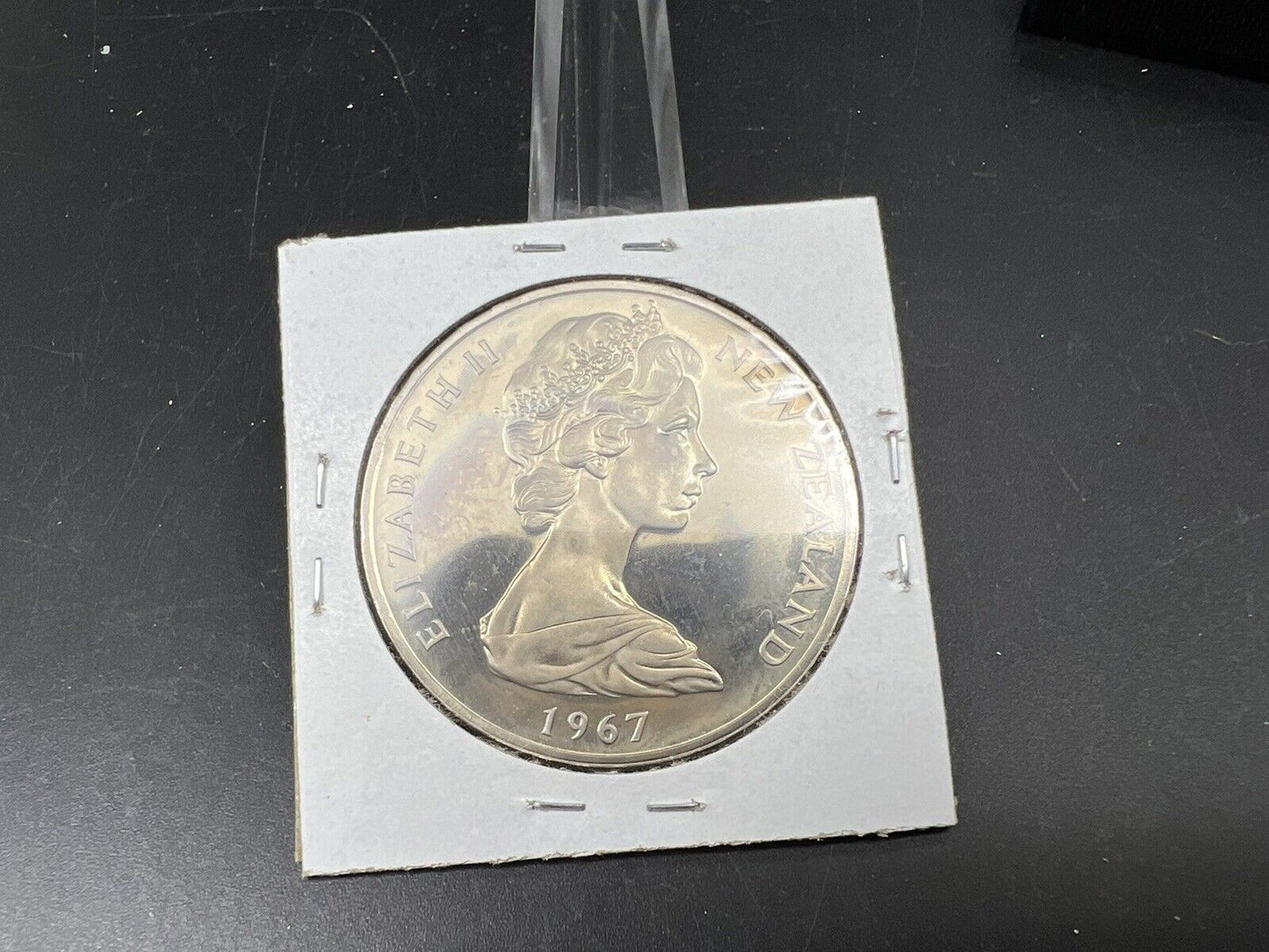 1967 New Zealand Copper Nickel Proof Like Dollar Coin PQ Rainbow Toning Reverse