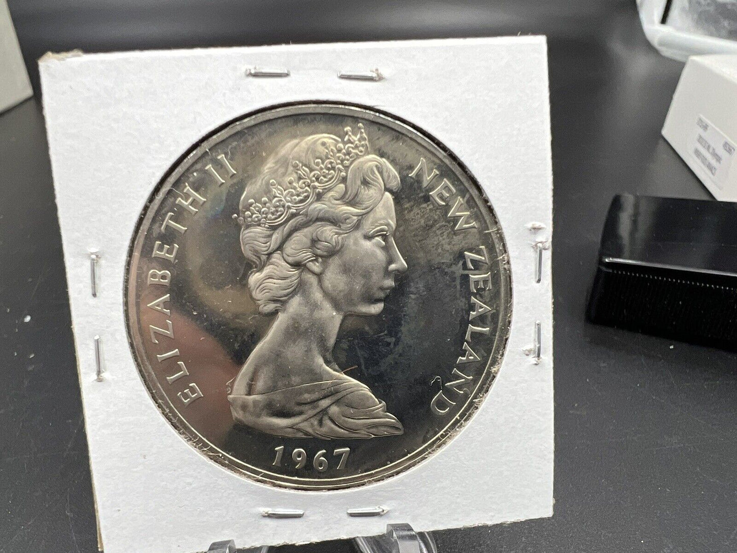 1967 New Zealand Copper Nickel Proof Like Dollar Coin PQ Rainbow Toning Reverse