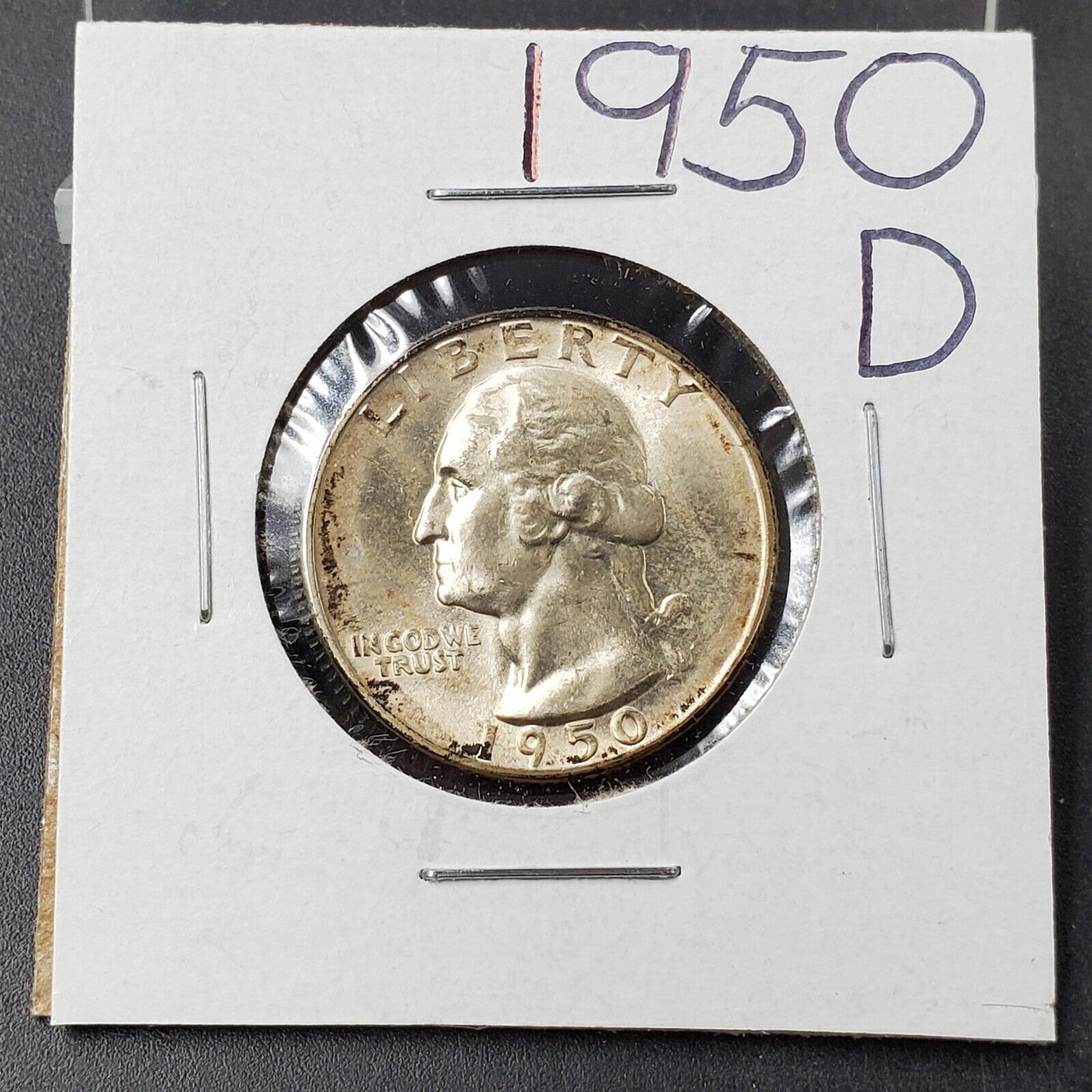 1950 D 25C Washington Quarter Silver Coin BU UNC Some Toning