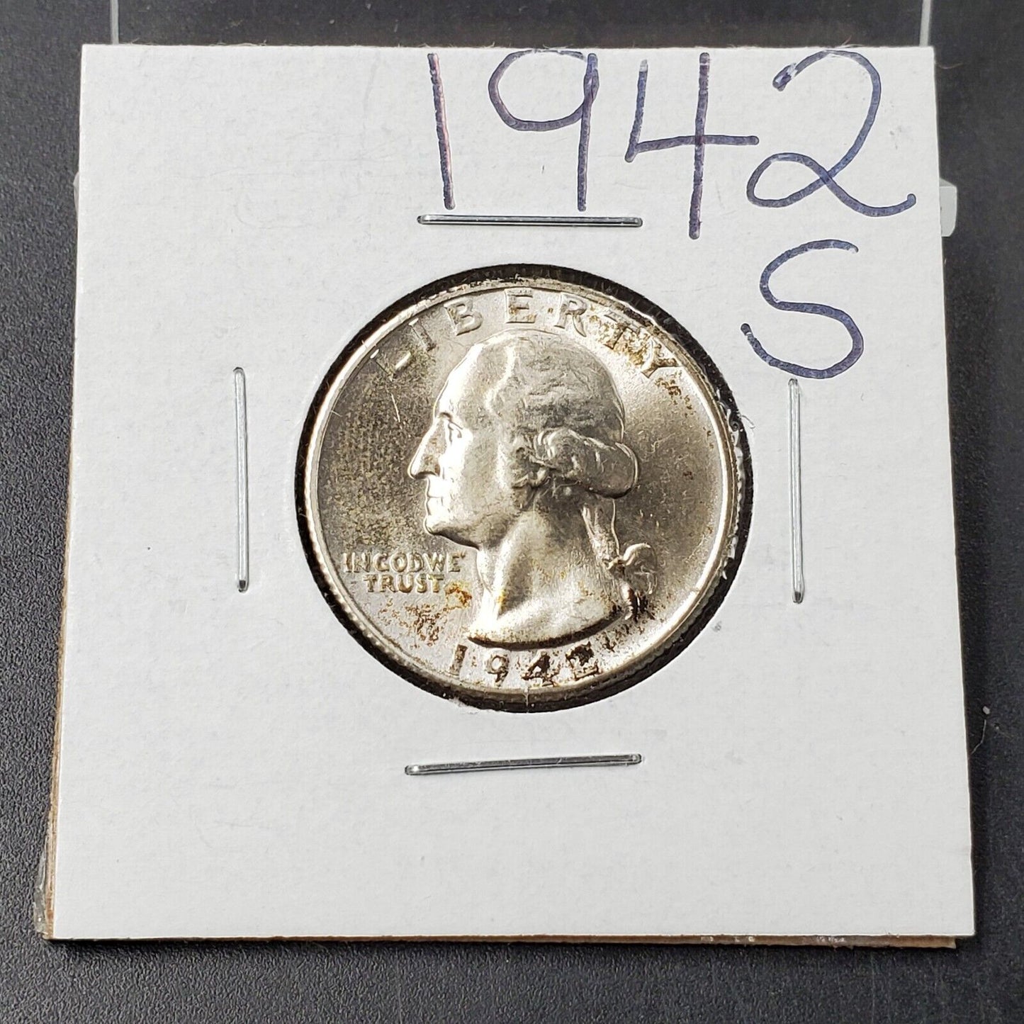 1942 S Washington Silver Quarter Coin Choice BU UNC Neat Toning San Francisco M