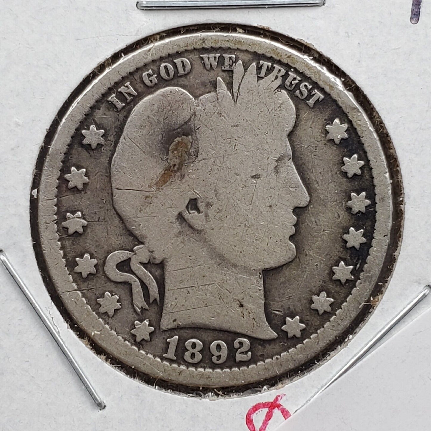 1892 Barber Silver Quarter Coin First Year of Issue CH VG Very Good