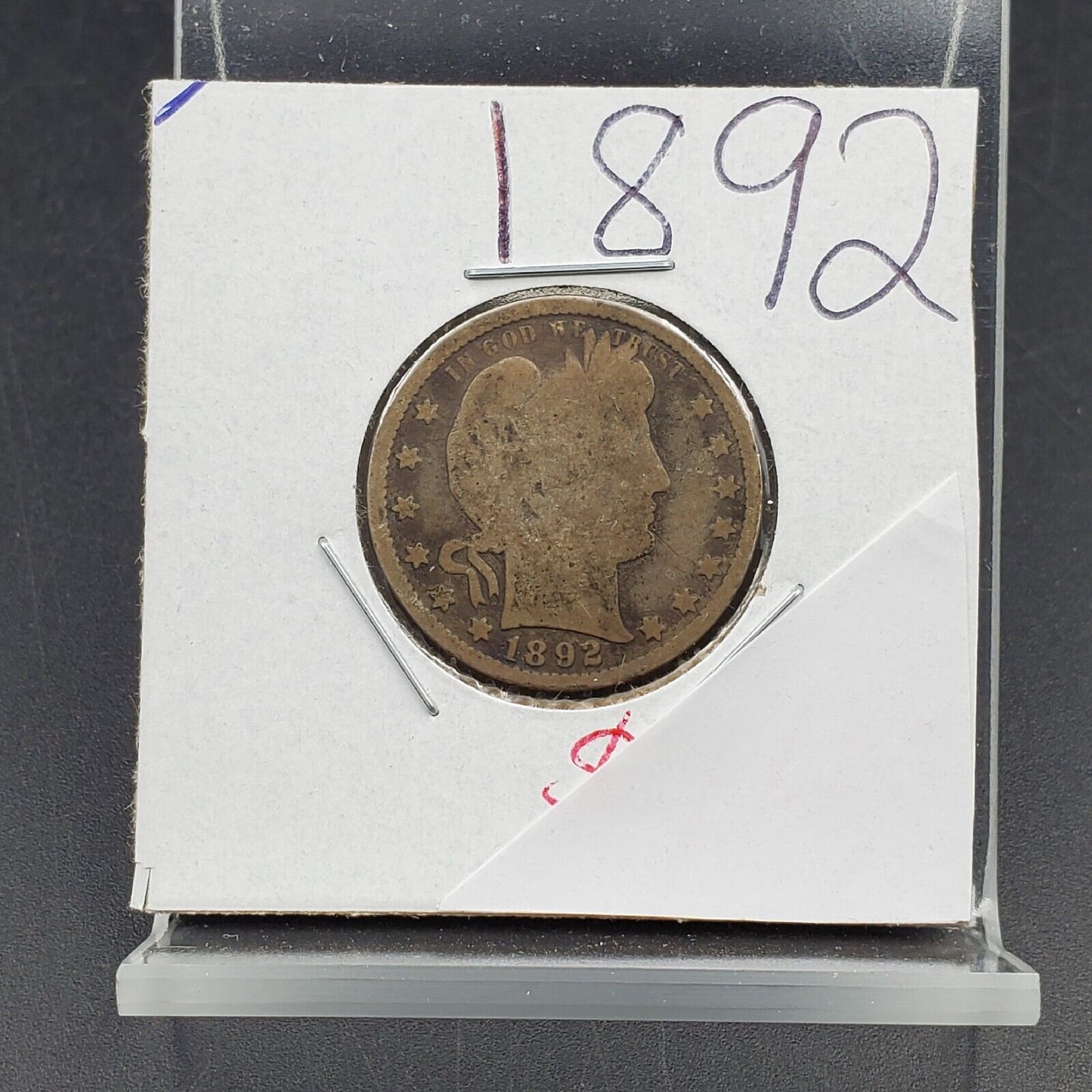 1892 Barber Silver Quarter Coin Circulated AG About Good / Good