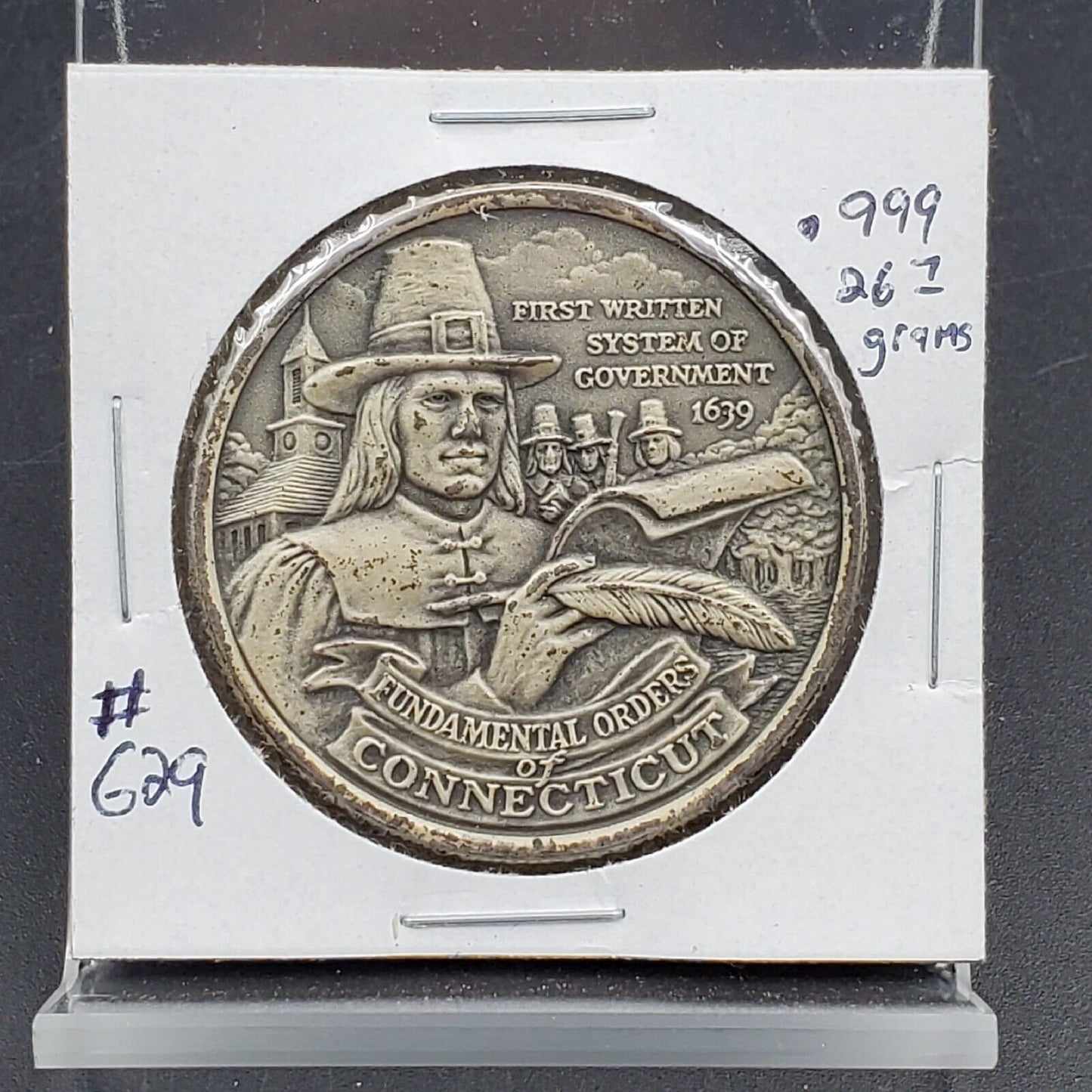 1974 CONNECTICUT 1st Written System Government 999 SILVER Medal Medallic Art Co