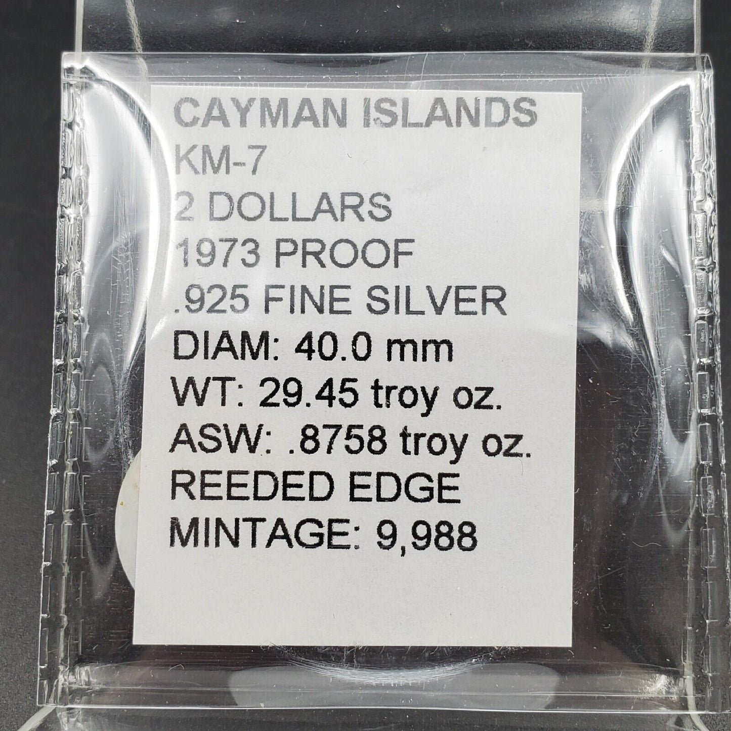 1973 Cayman islands 2 Dollars Proof .925 Silver Coin Bird GREAT BLUE HERON