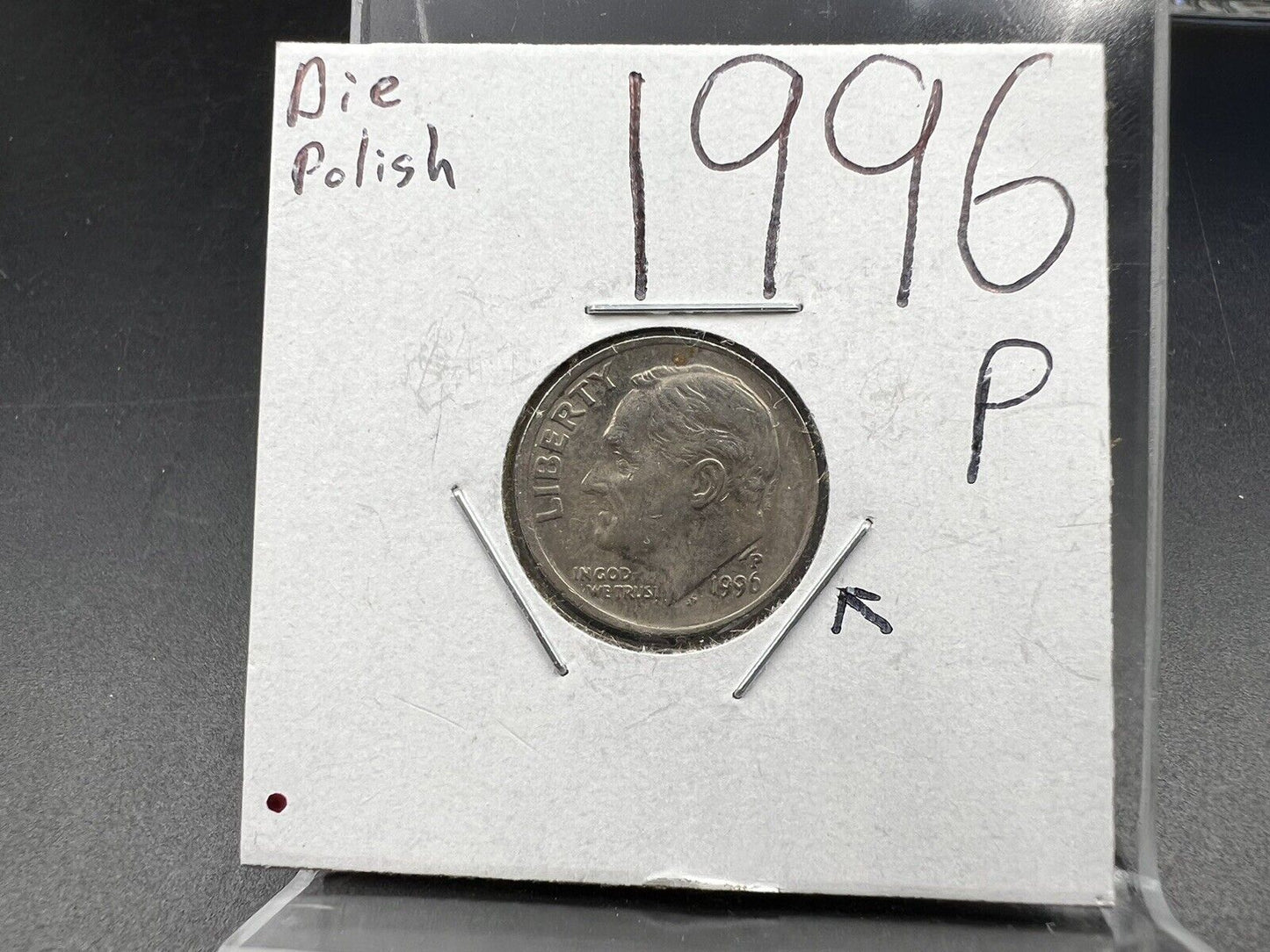 1996 P 10c Roosevelt Dime Die Polish Error Coin XF