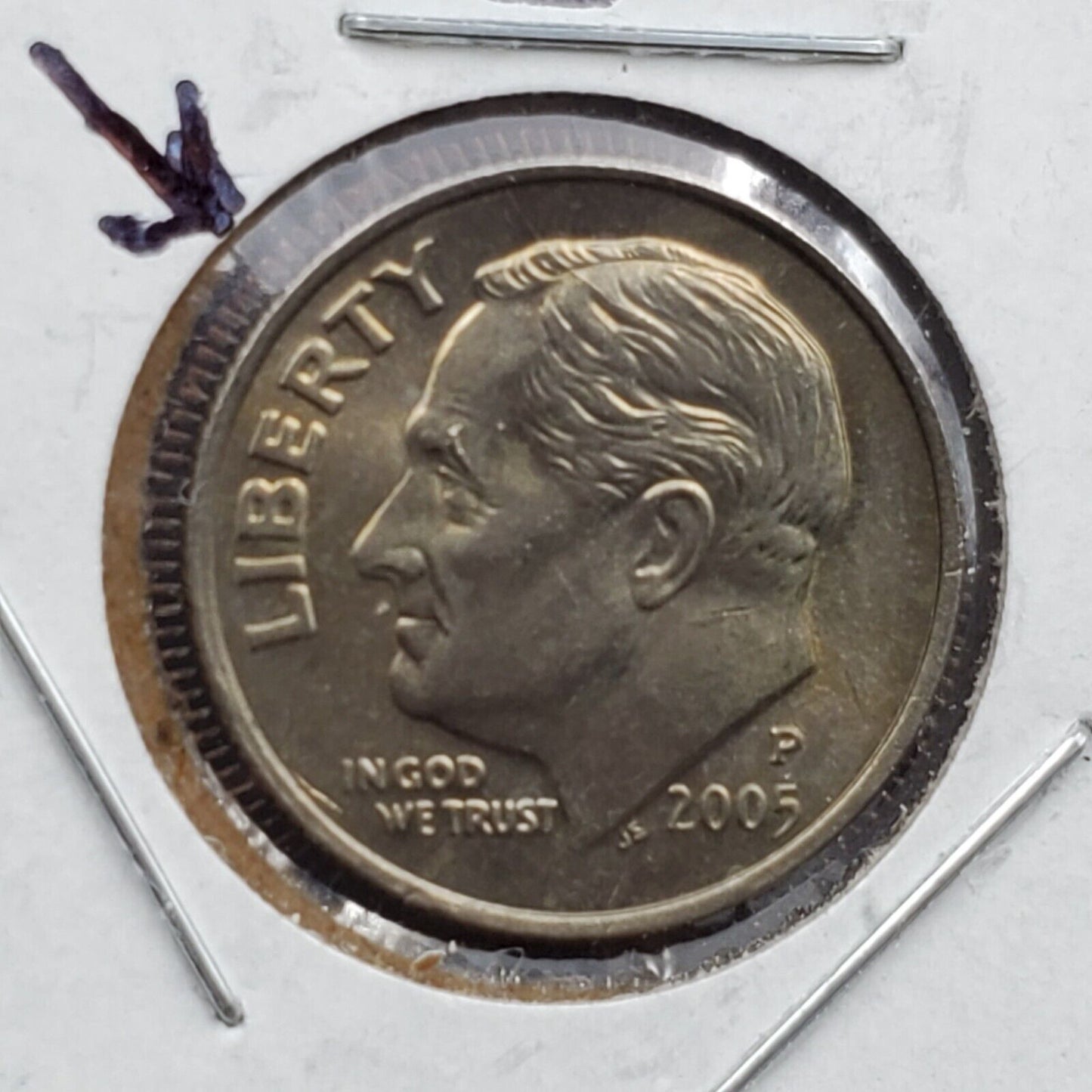 2005 P Roosevelt Dime Coin Die Break Extra Eye Brow obverse AU